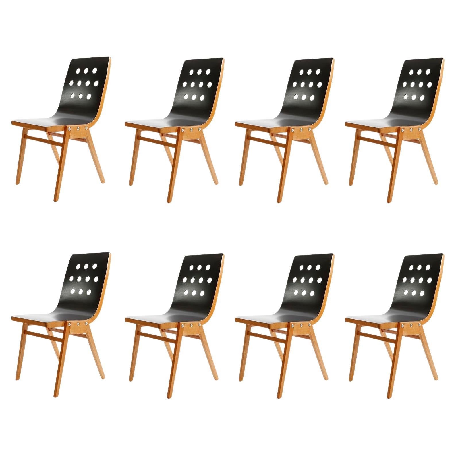 Roland Rainer, Set of Eight Stacking Chairs, Black Beech Wood, Vienna, 1950s