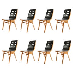 Used Roland Rainer, Set of Eight Stacking Chairs, Black Beech Wood, Vienna, 1950s