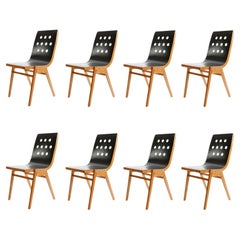 Roland Rainer, Set of Eight Stacking Chairs, Black Beech Wood, Vienna, 1950s