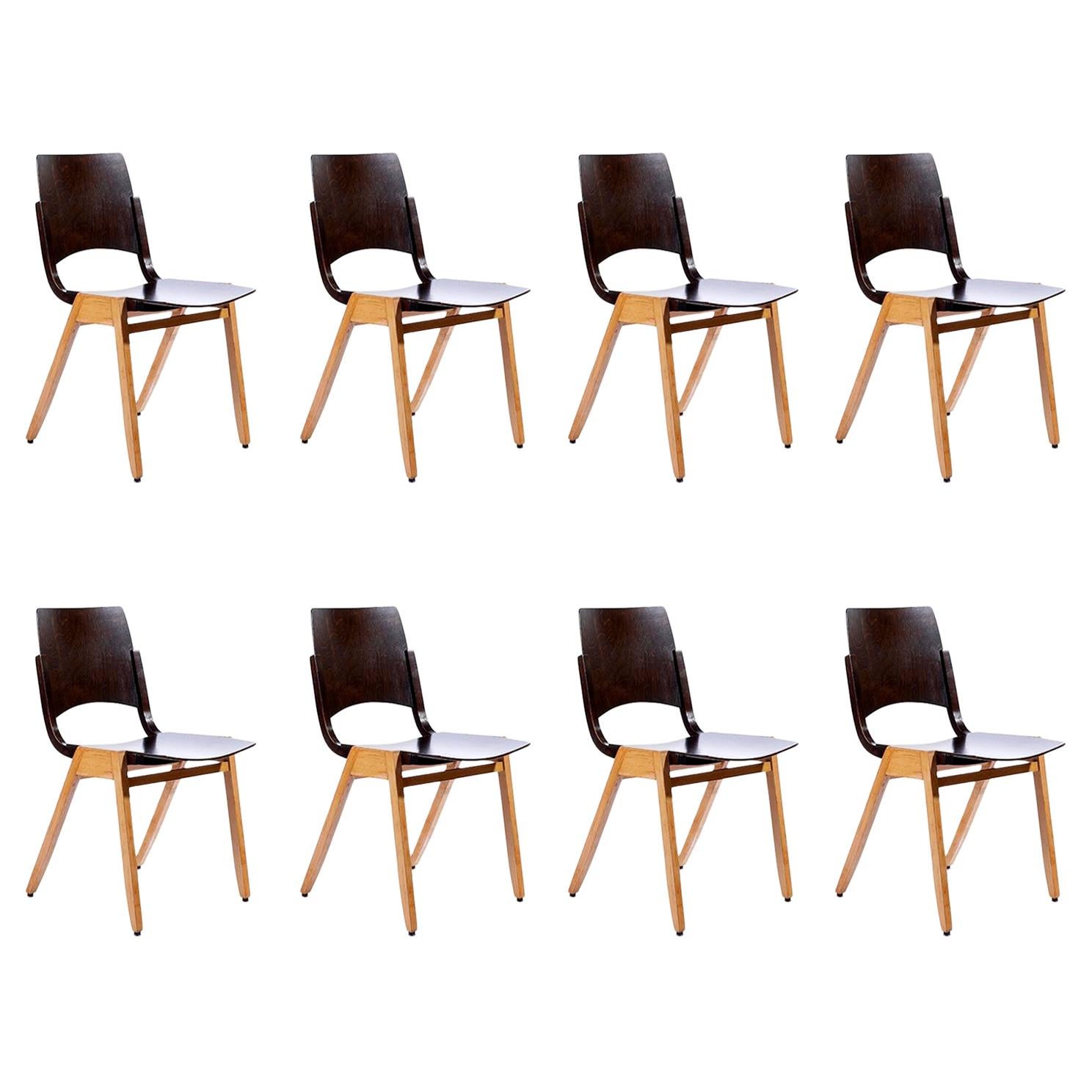 Roland Rainer, Set of Four Stacking Chairs P7, Bicolored Beech, Austria, 1952