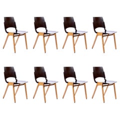 Roland Rainer, Set of Eight Stacking Chairs P7, Bicolored Beech, Austria, 1952
