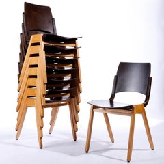 Roland Rainer, Set of Four Stacking Chairs P7, Bicolored Beech, Austria, 1952