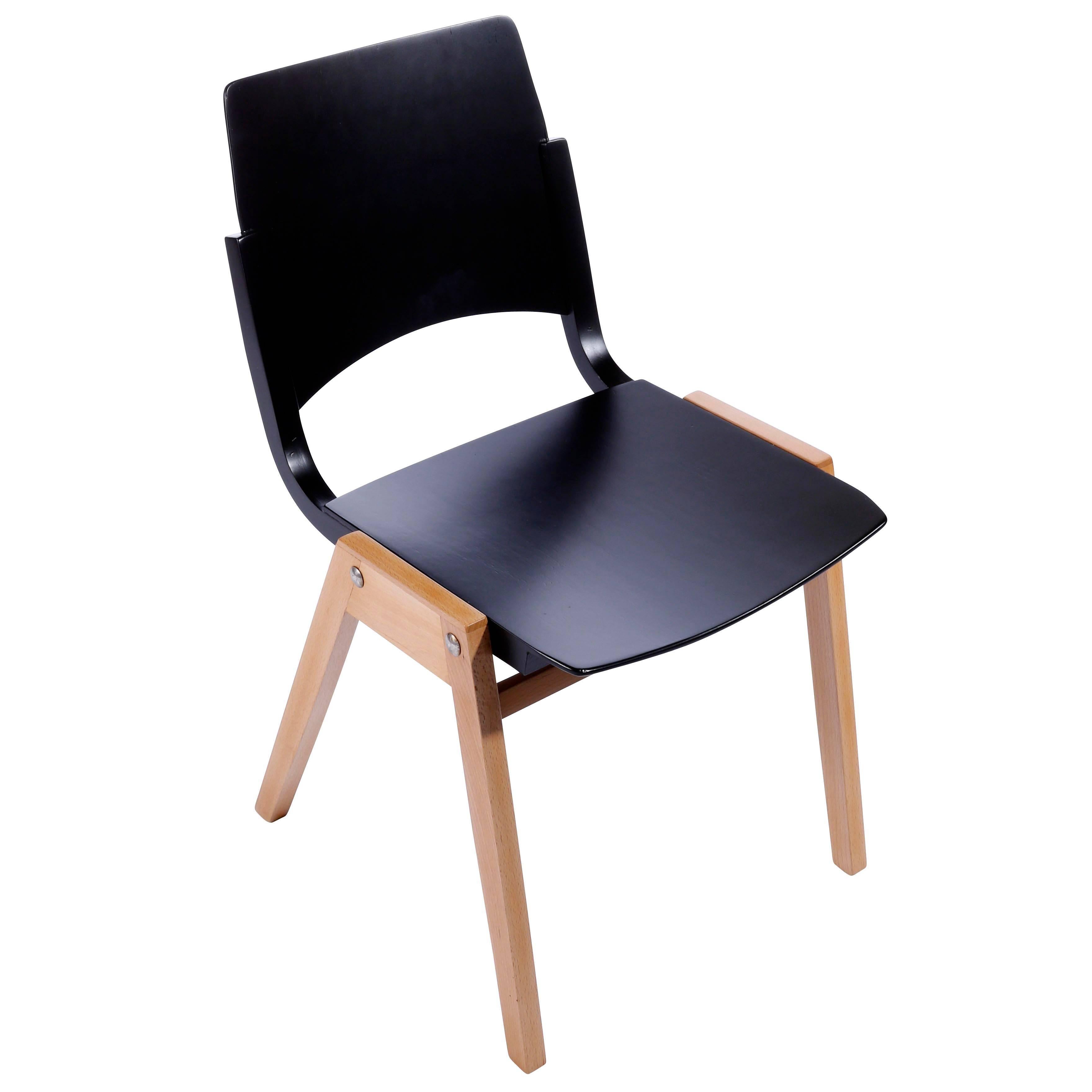 Painted Roland Rainer Stacking Chair P7, Bicolored Beech, Austria, 1952