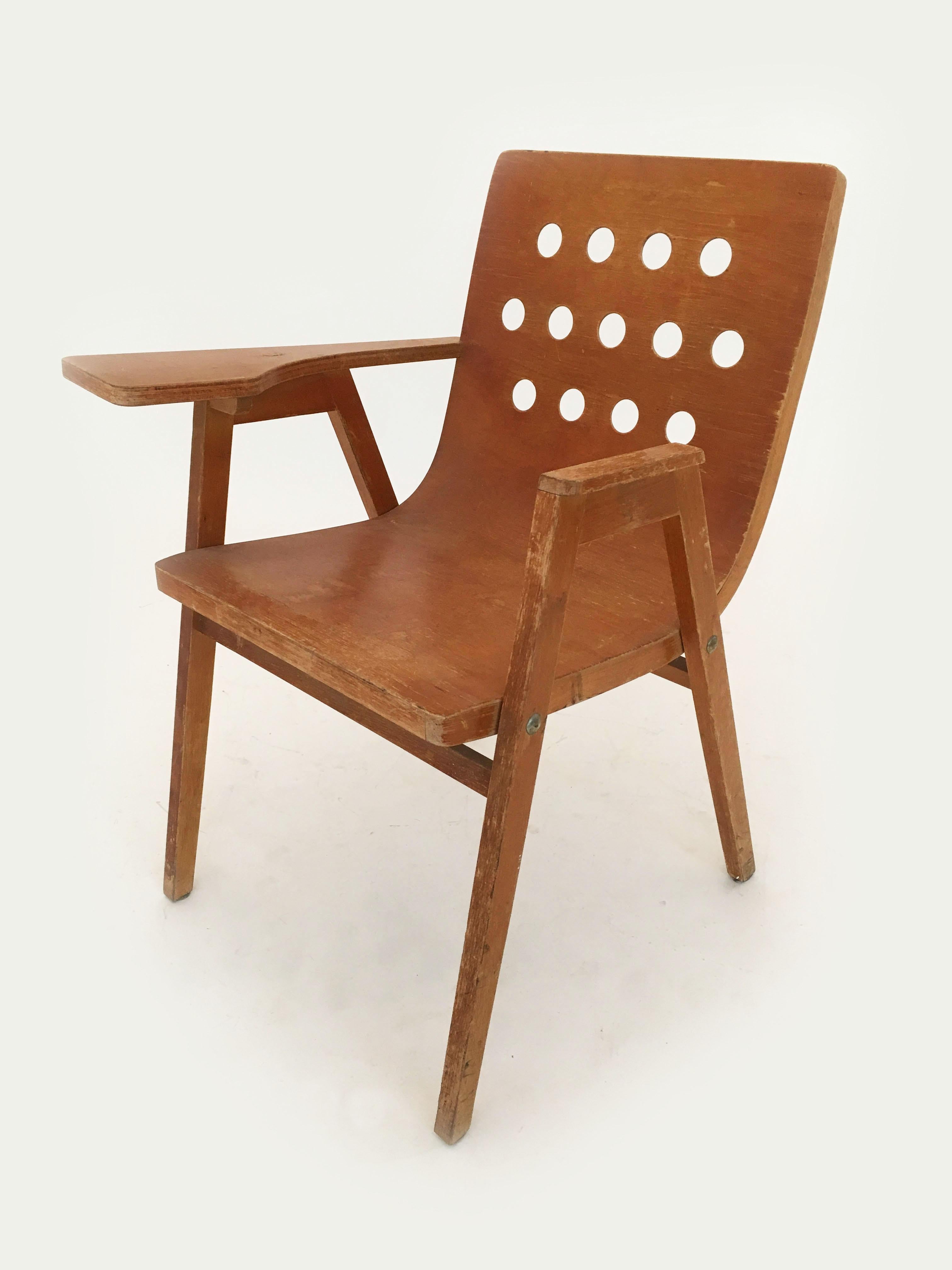 Mid-Century Modern Roland Rainer Stadthallen Chair with Writing Desk, Austria, 1950s For Sale