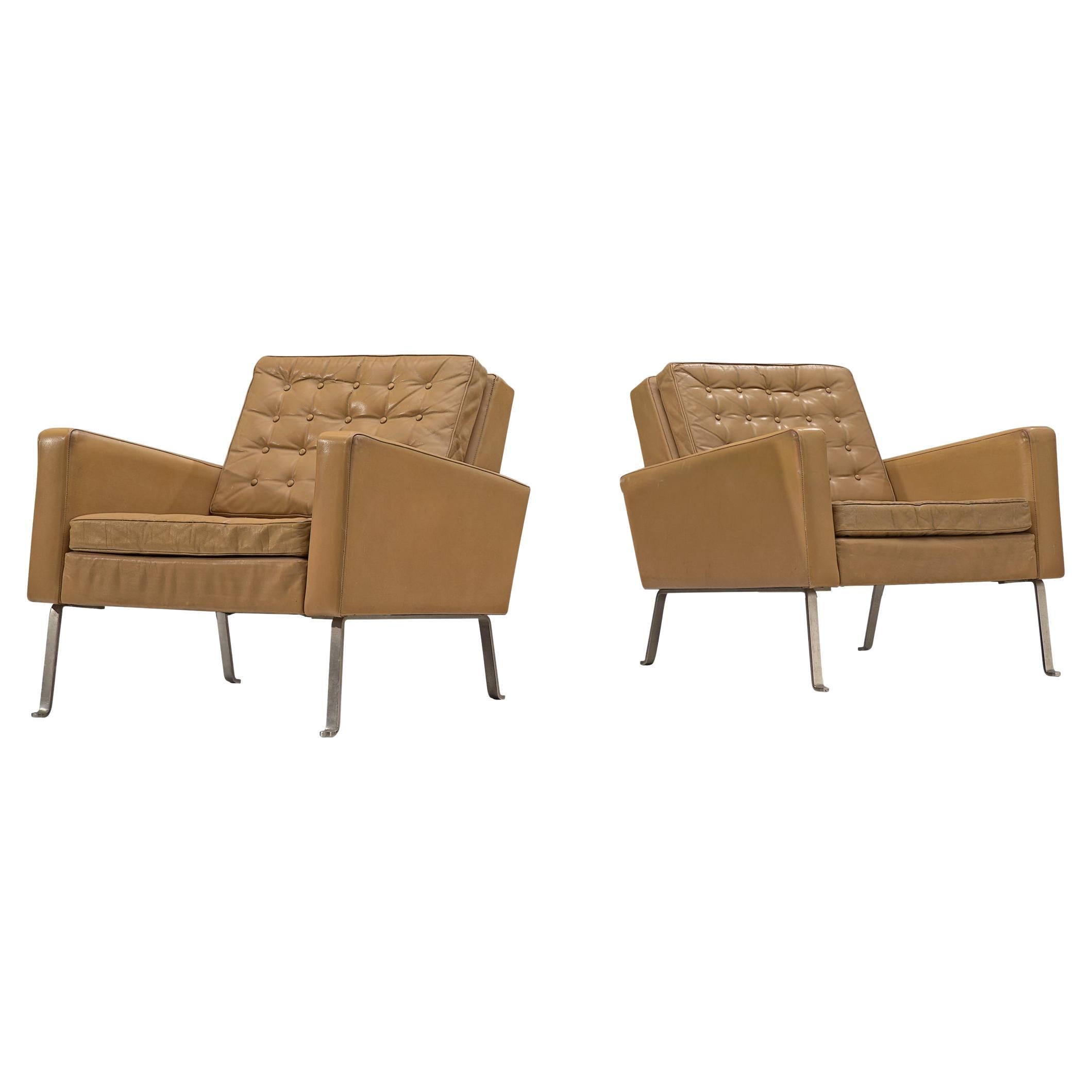 Roland Ranier Pair of Easy Chairs in Beige Leather  For Sale