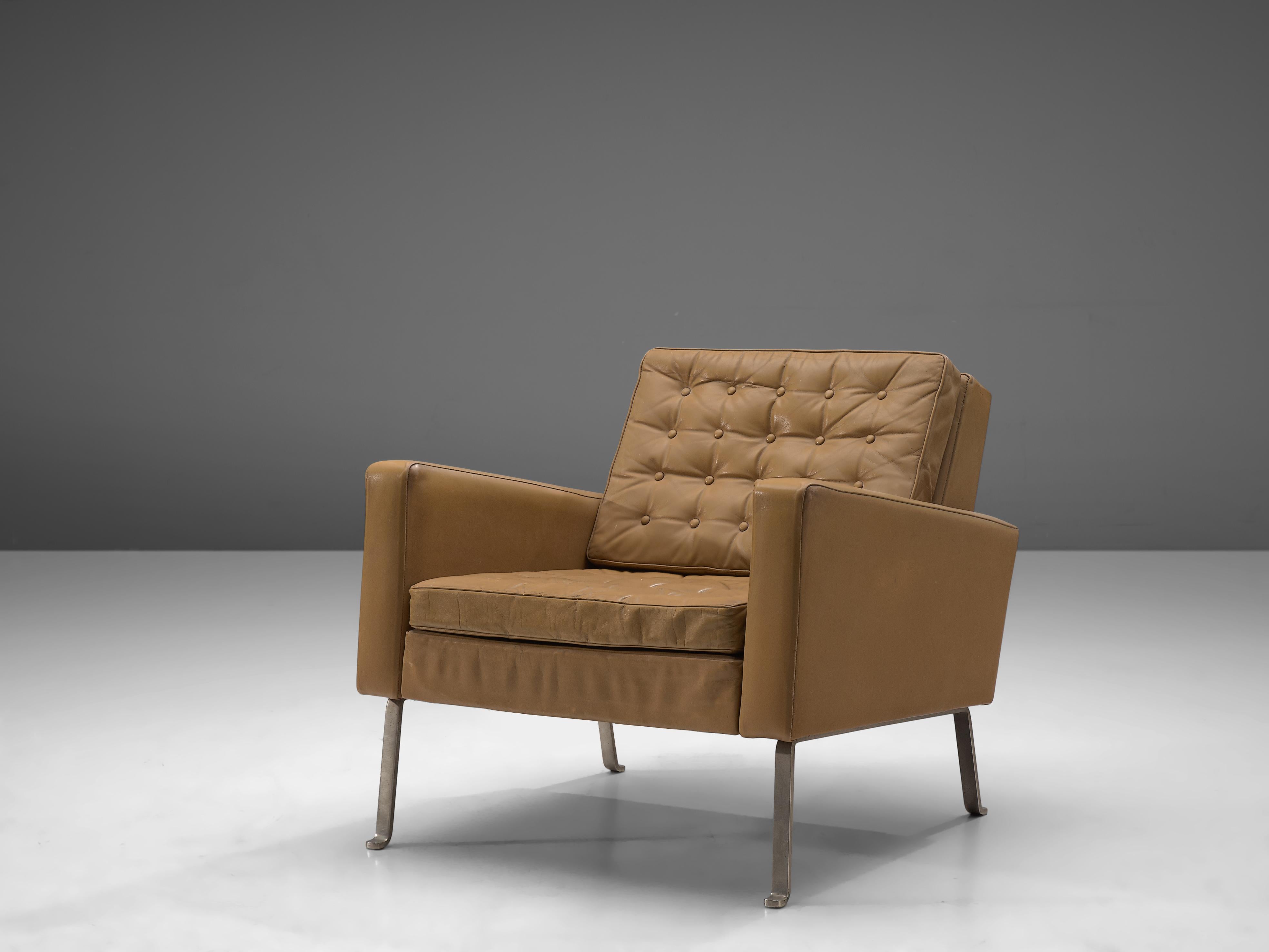 Mid-Century Modern Roland Ranier Easy Chairs in Beige Leather 