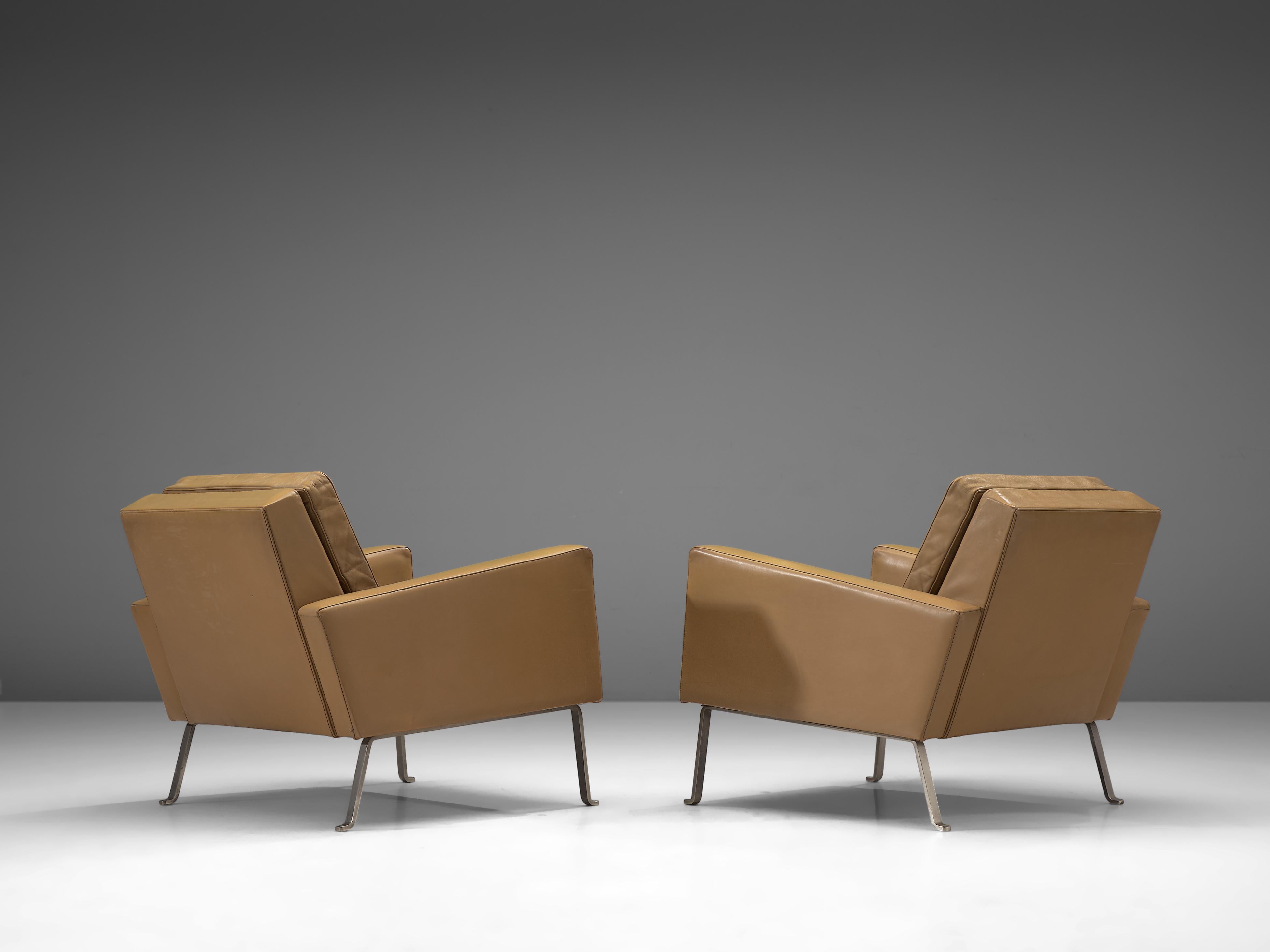 Roland Ranier Easy Chairs in Beige Leather  In Good Condition In Waalwijk, NL