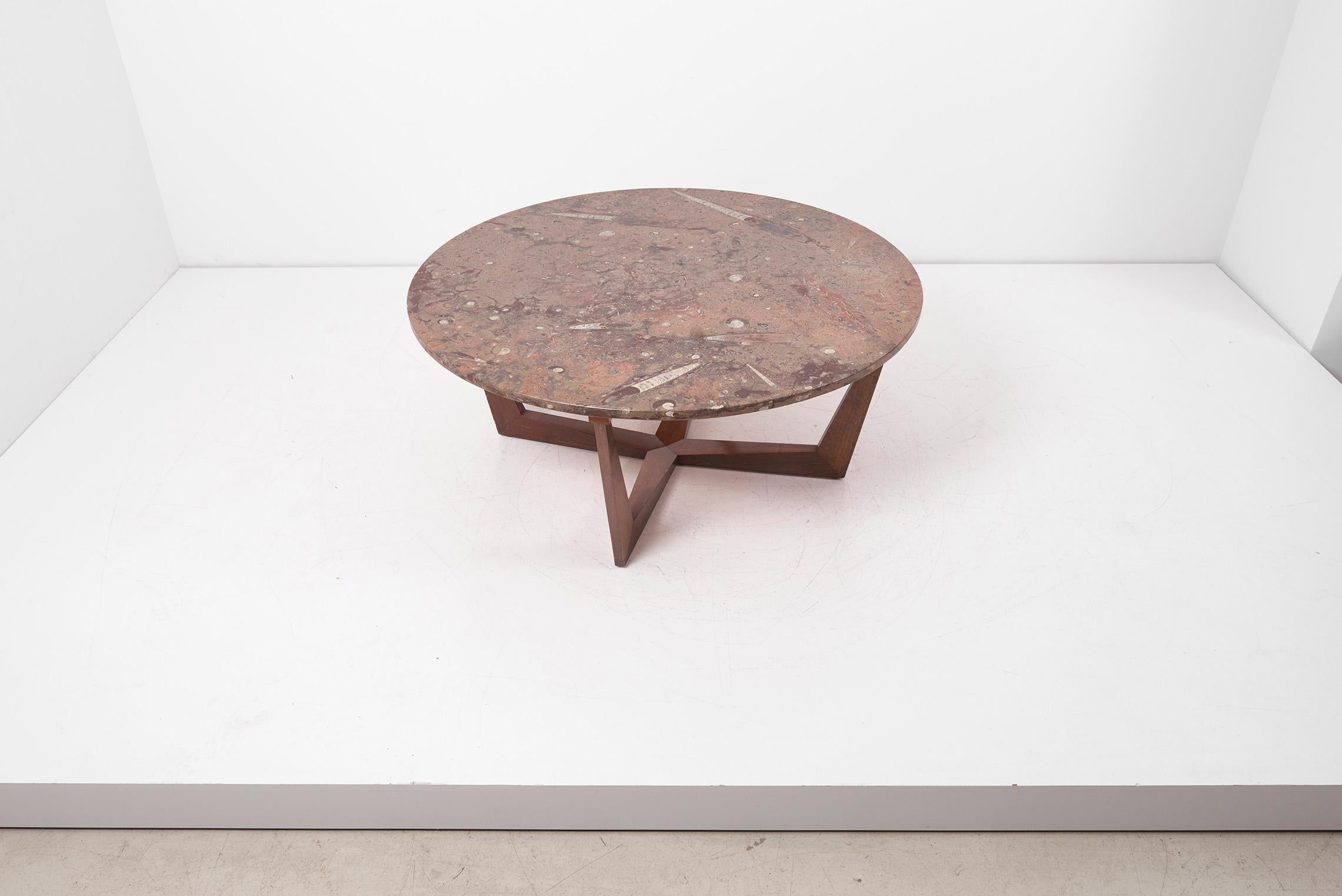 Ronald Schmitt Fossil Stone Top Coffee Table, Germany, 1970s 7