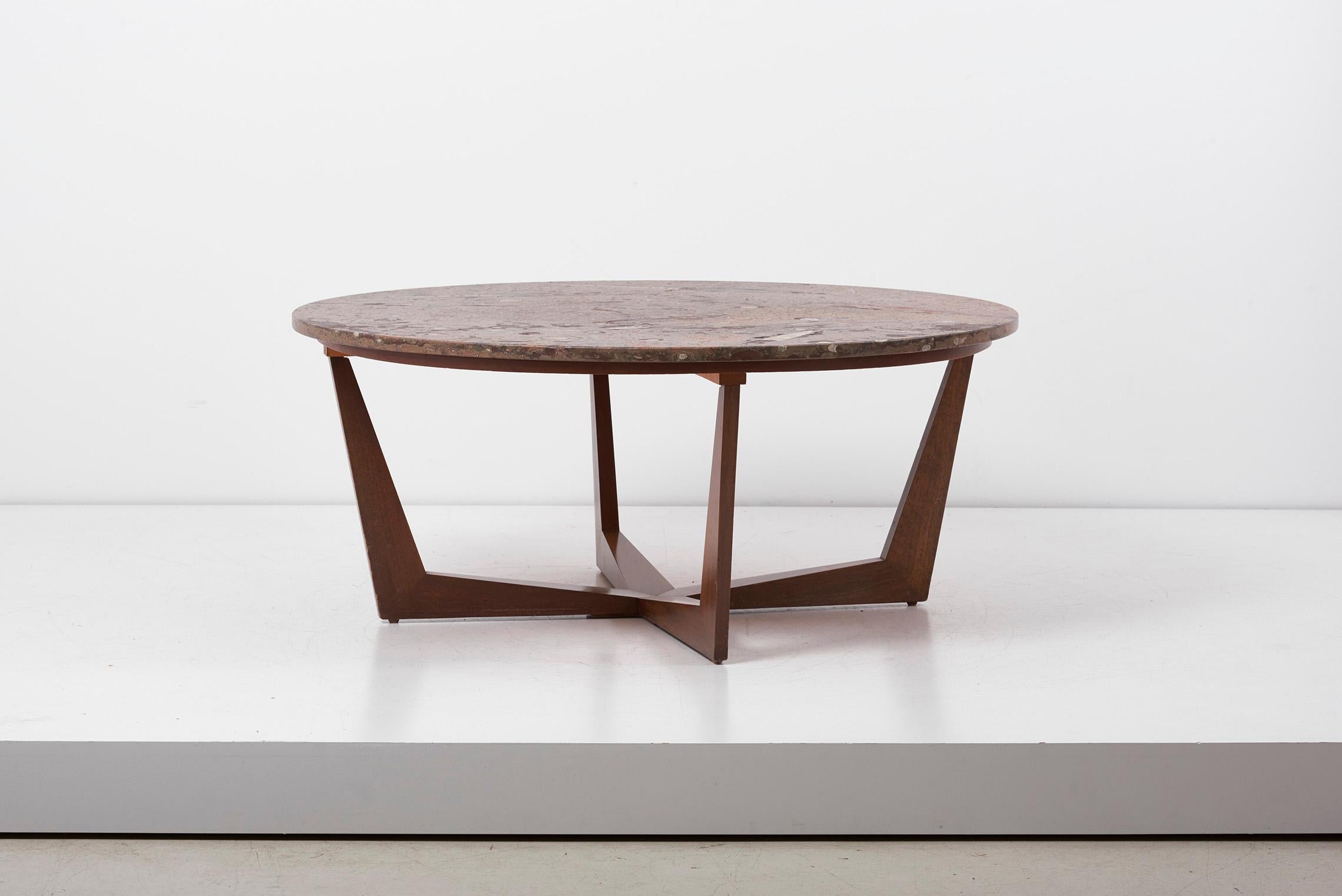 Mid-Century Modern Ronald Schmitt Fossil Stone Top Coffee Table, Germany, 1970s