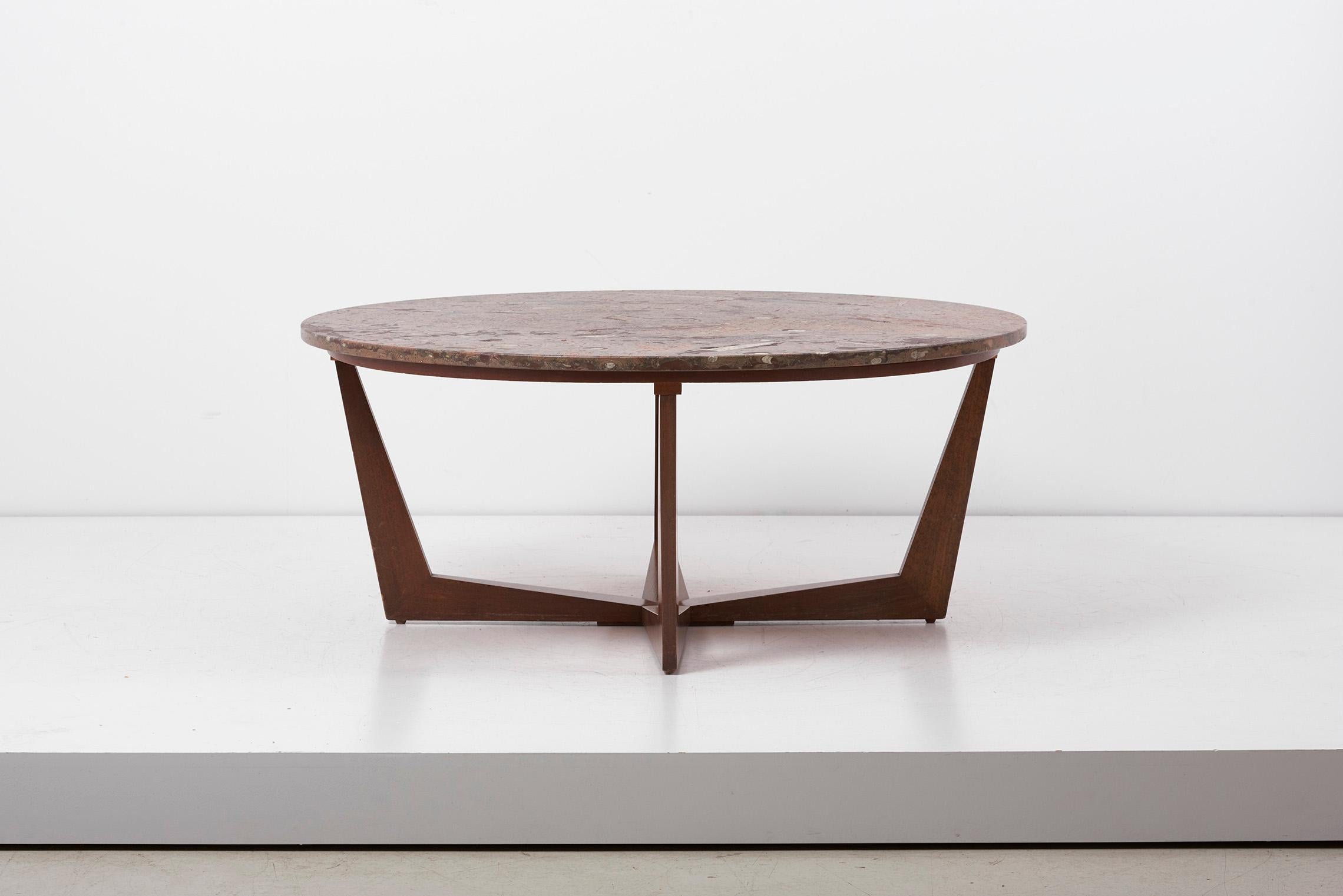 Ronald Schmitt Fossil Stone Top Coffee Table, Germany, 1970s In Good Condition In Berlin, DE