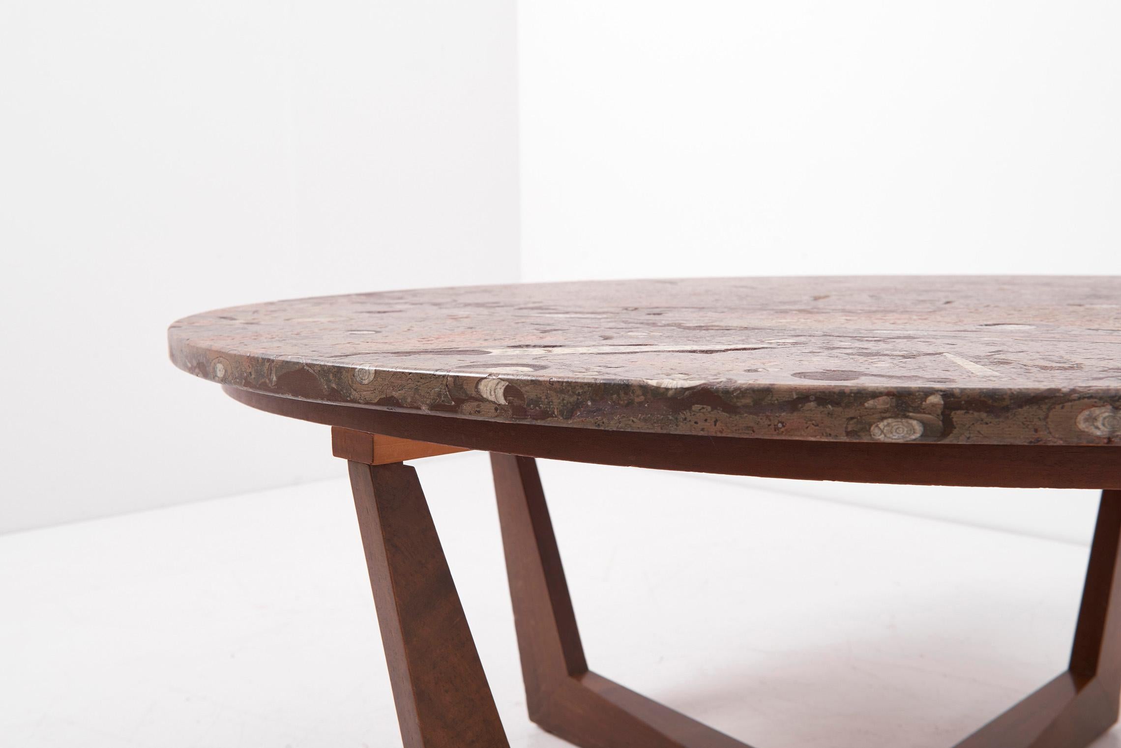 Ronald Schmitt Fossil Stone Top Coffee Table, Germany, 1970s 1