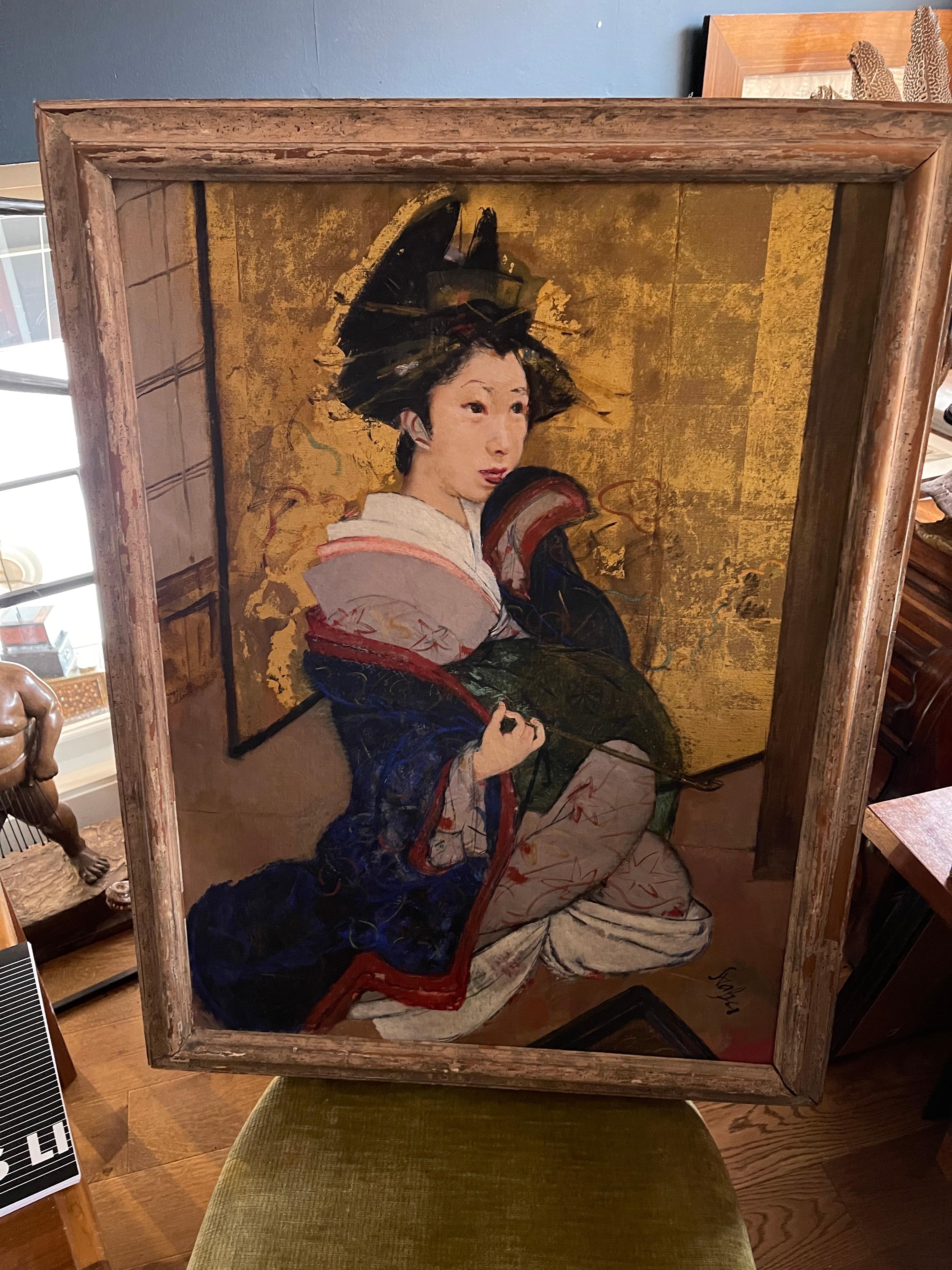 Portrait of a Geisha - Painting by Roland Strasser