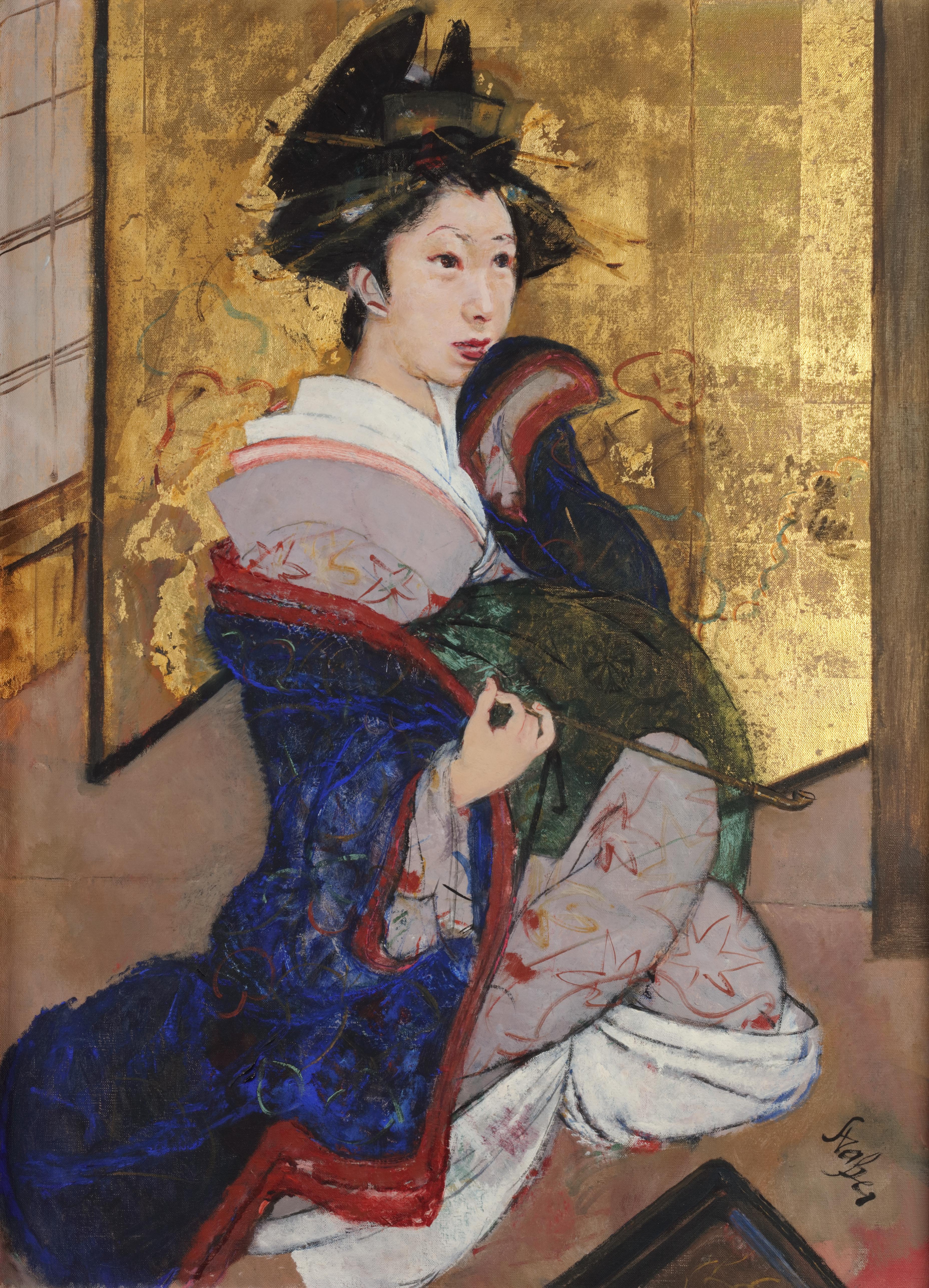Portrait Painting Roland Strasser - Portrait d'une Geisha