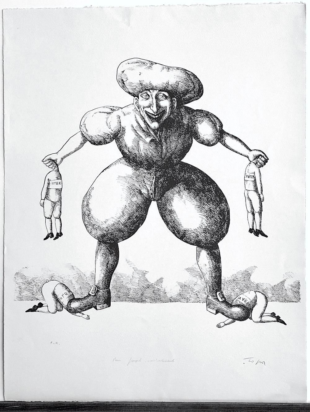 PANIQUE Litografía Firmada, Retrato Caricatura Surrealista, Humor Negro - Print de Roland Topor