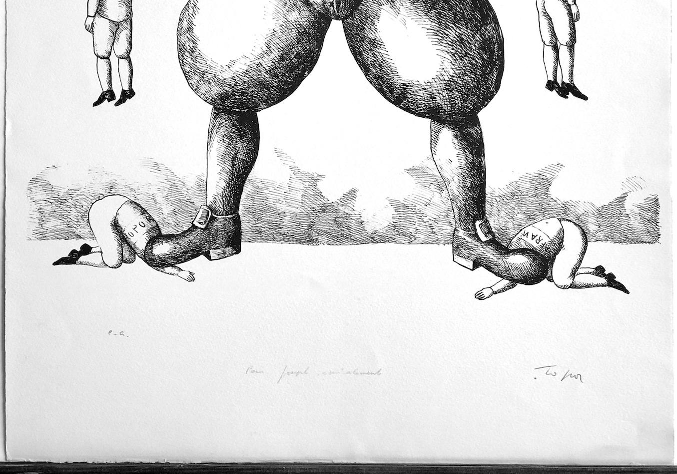 PANIQUE Litografía Firmada, Retrato Caricatura Surrealista, Humor Negro en venta 4