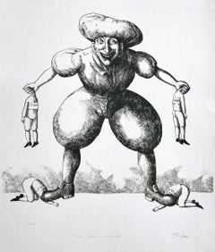 PANIQUE Litografía Firmada, Retrato Caricatura Surrealista, Humor Negro