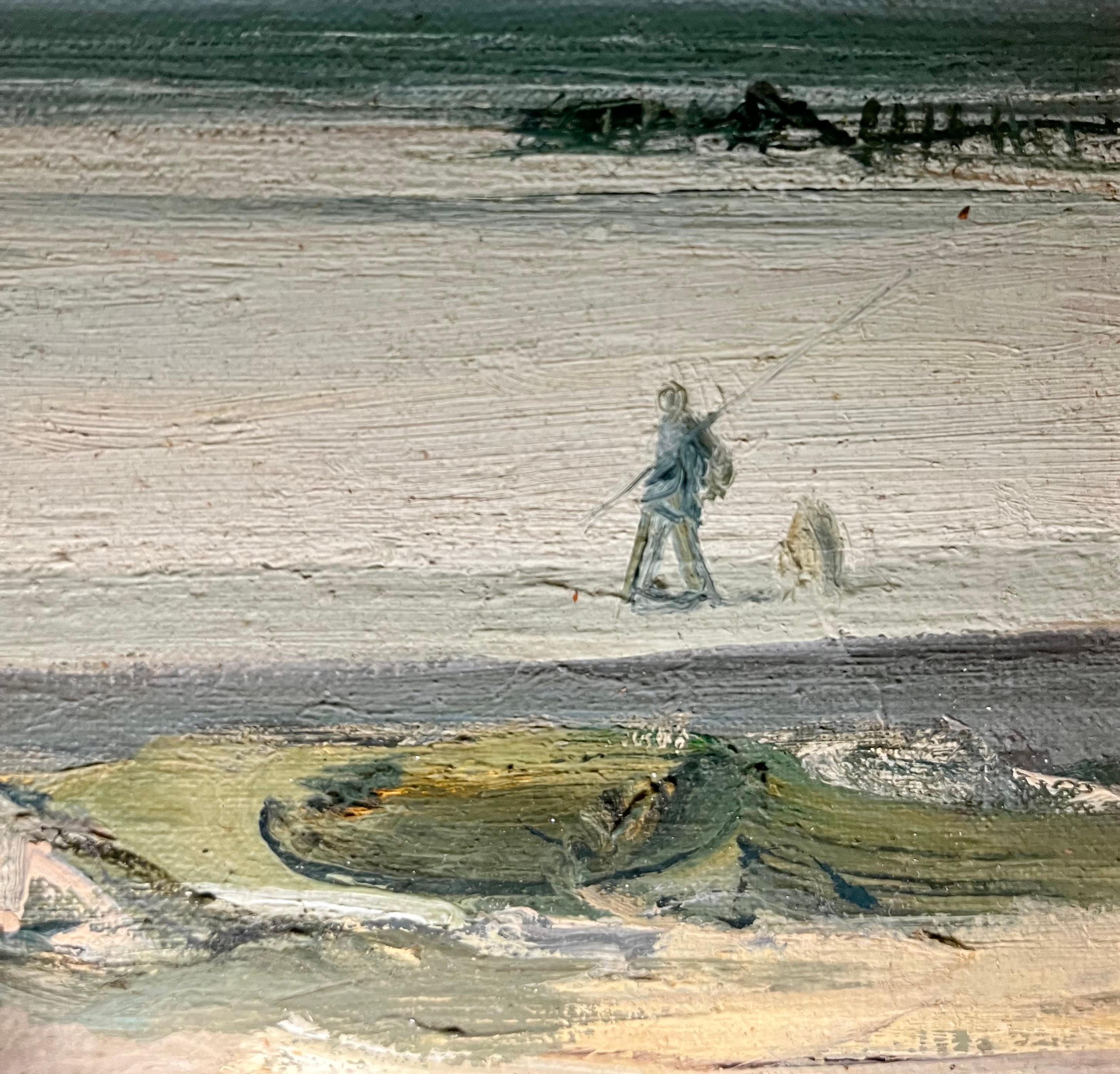 Gravelines von Roland Weber - Öl auf Holz 24,5x25cm im Angebot 1