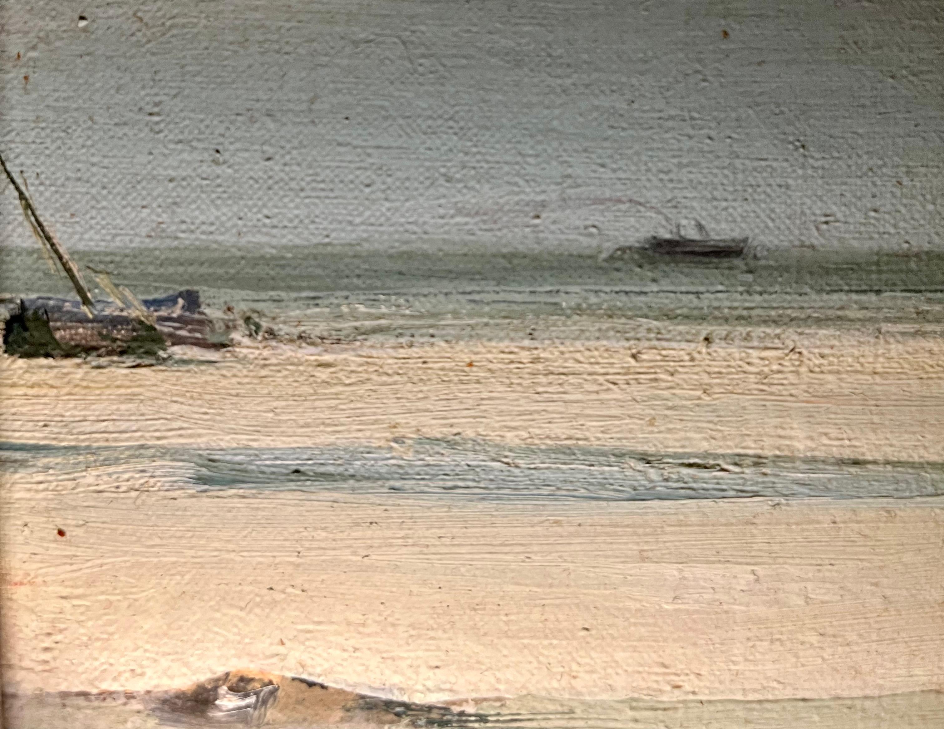 Gravelines von Roland Weber - Öl auf Holz 24,5x25cm im Angebot 3