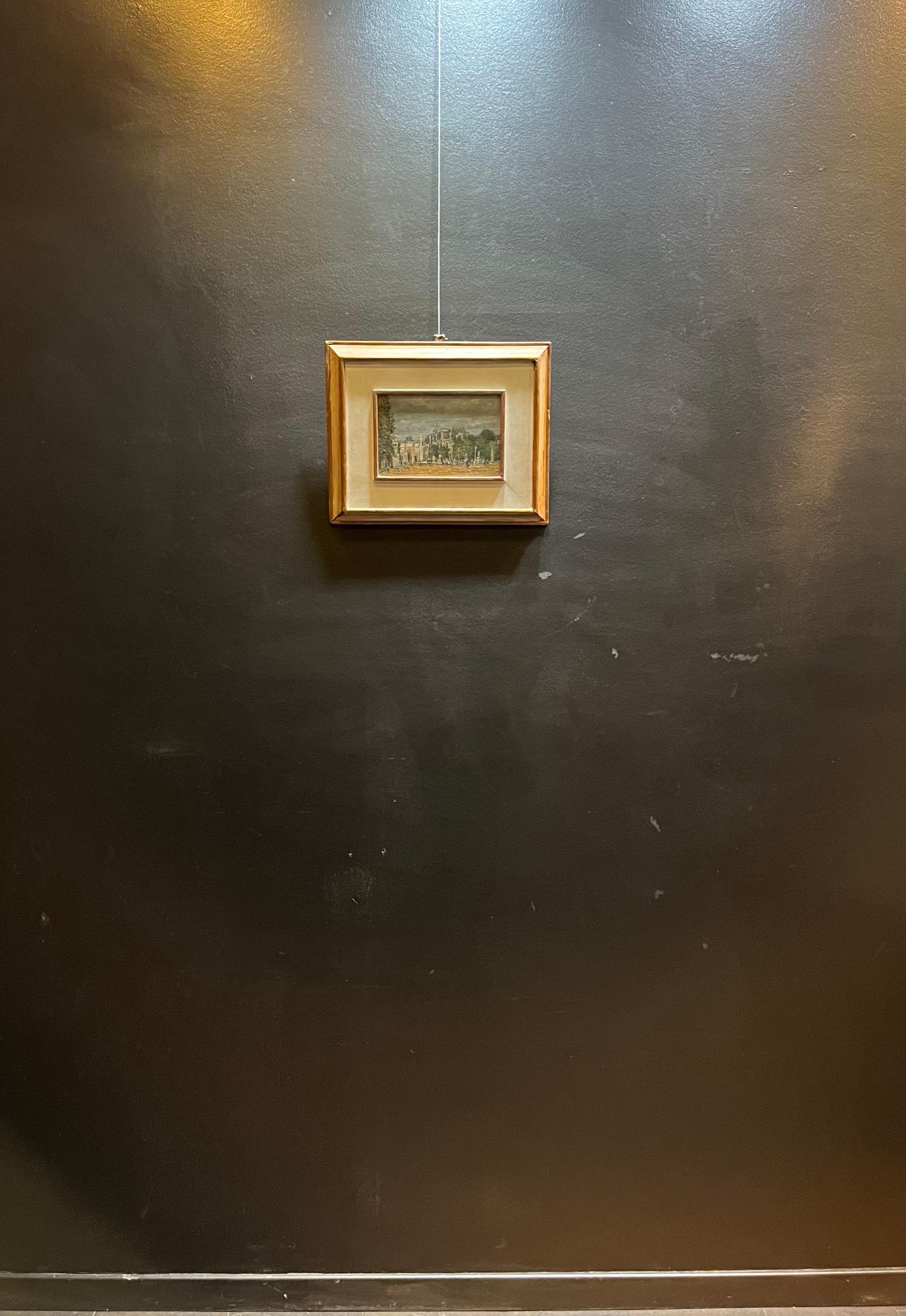 Il giardino delle Tuileries di Roland Weber - Olio su tela 16x24cm in vendita 1