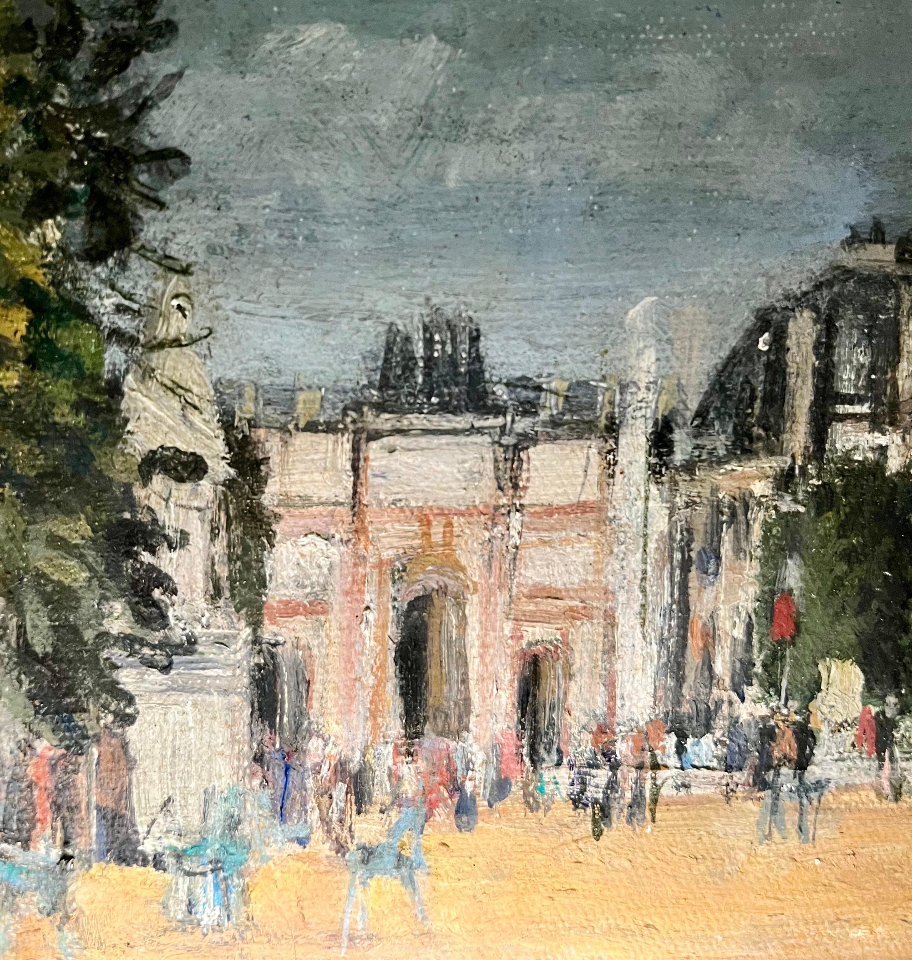 Il giardino delle Tuileries di Roland Weber - Olio su tela 16x24cm in vendita 2