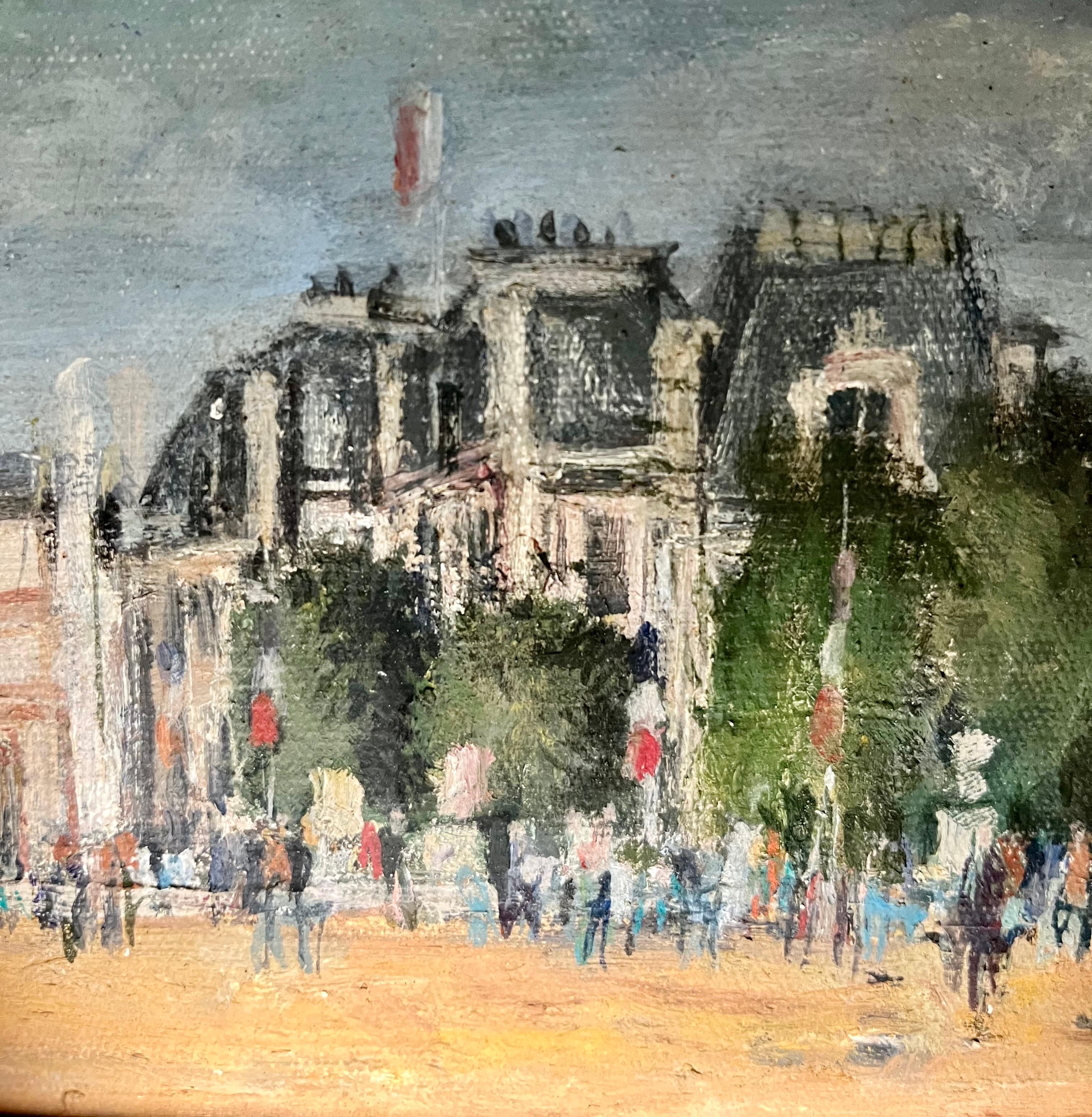 Il giardino delle Tuileries di Roland Weber - Olio su tela 16x24cm in vendita 4