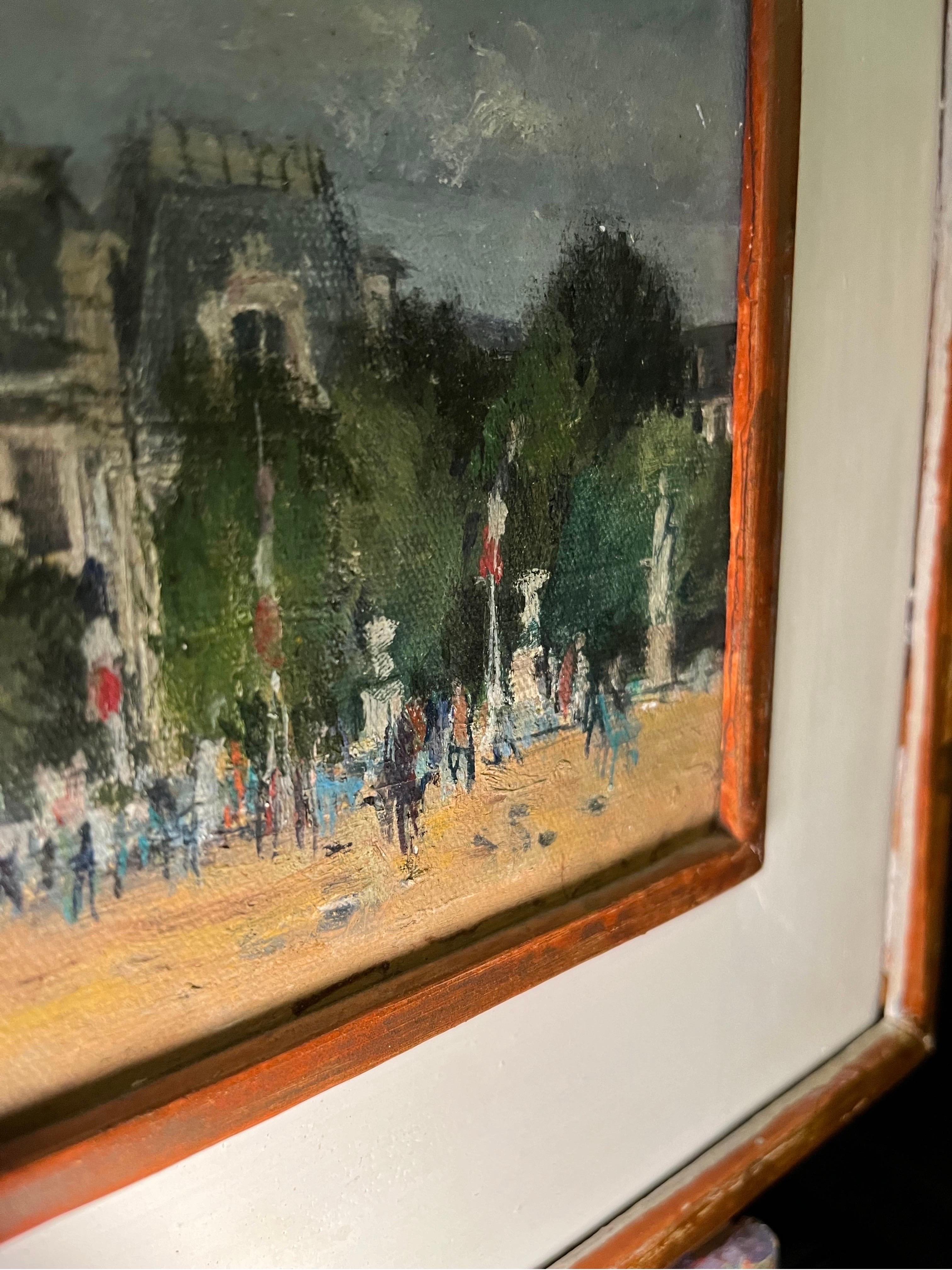 Il giardino delle Tuileries di Roland Weber - Olio su tela 16x24cm in vendita 5