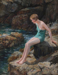 The Bather, Impressionist Oil Painting, Roland Wheelwright. Framed, 45x37"