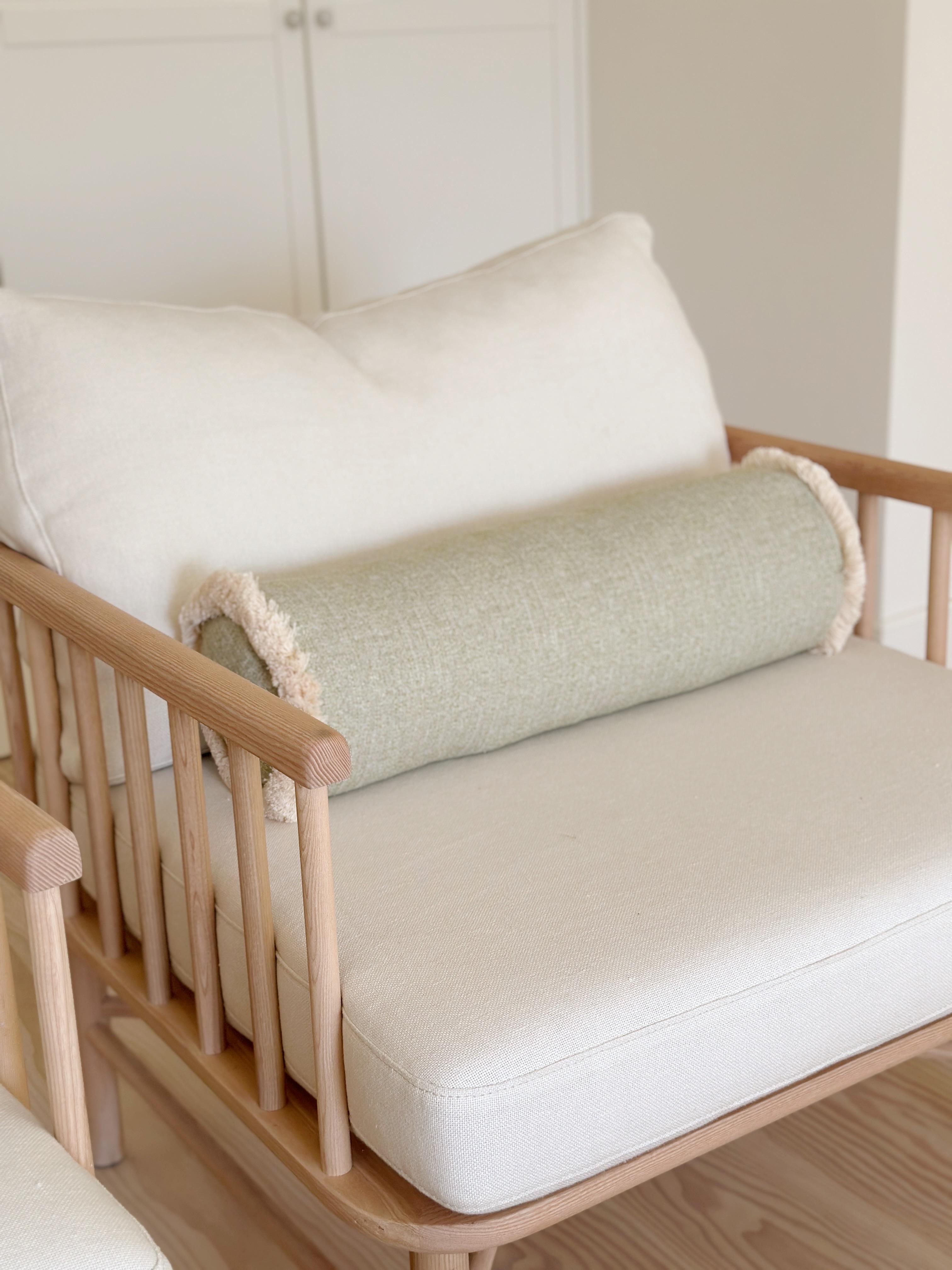 Patchwork Roland White Bolster Velvet Deluxe Handmade Decorative Cushion For Sale