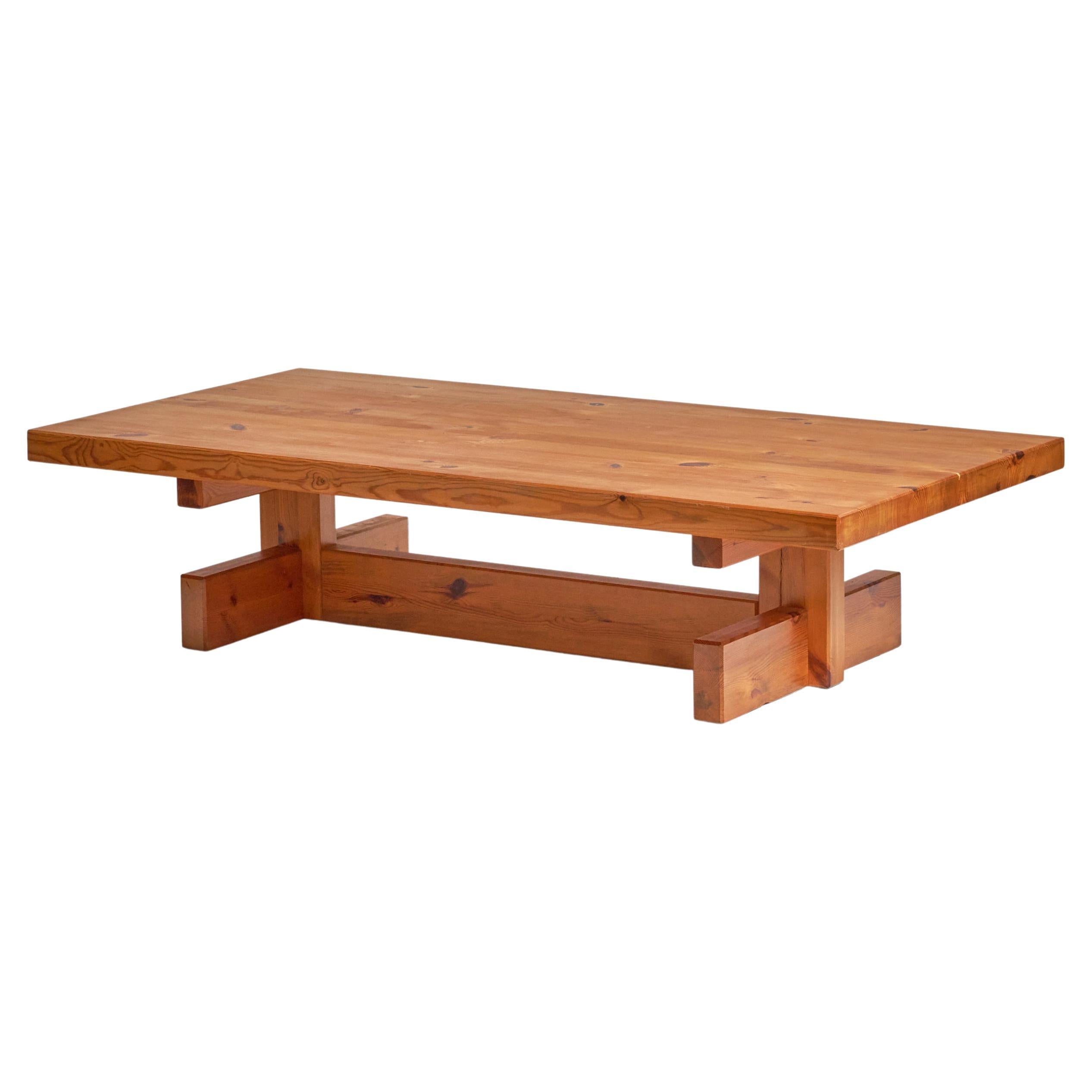 Roland Wilhelmsson Attribution, Large Coffee Table, Pine, Sweden, 1970s For Sale