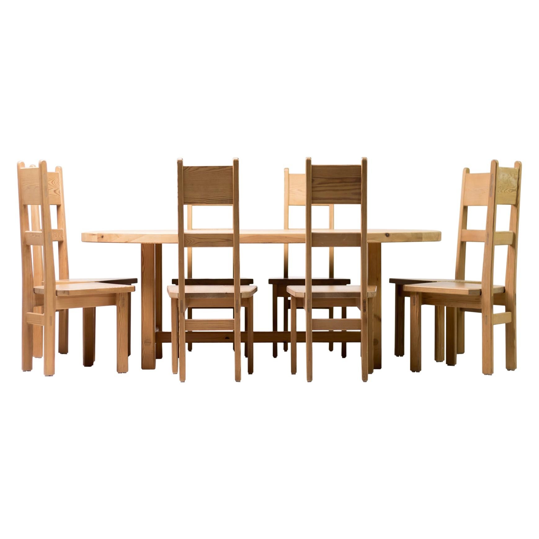 Swedish Modern Dining Chairs in Solid Pine by Roland Wilhelmsson, Set