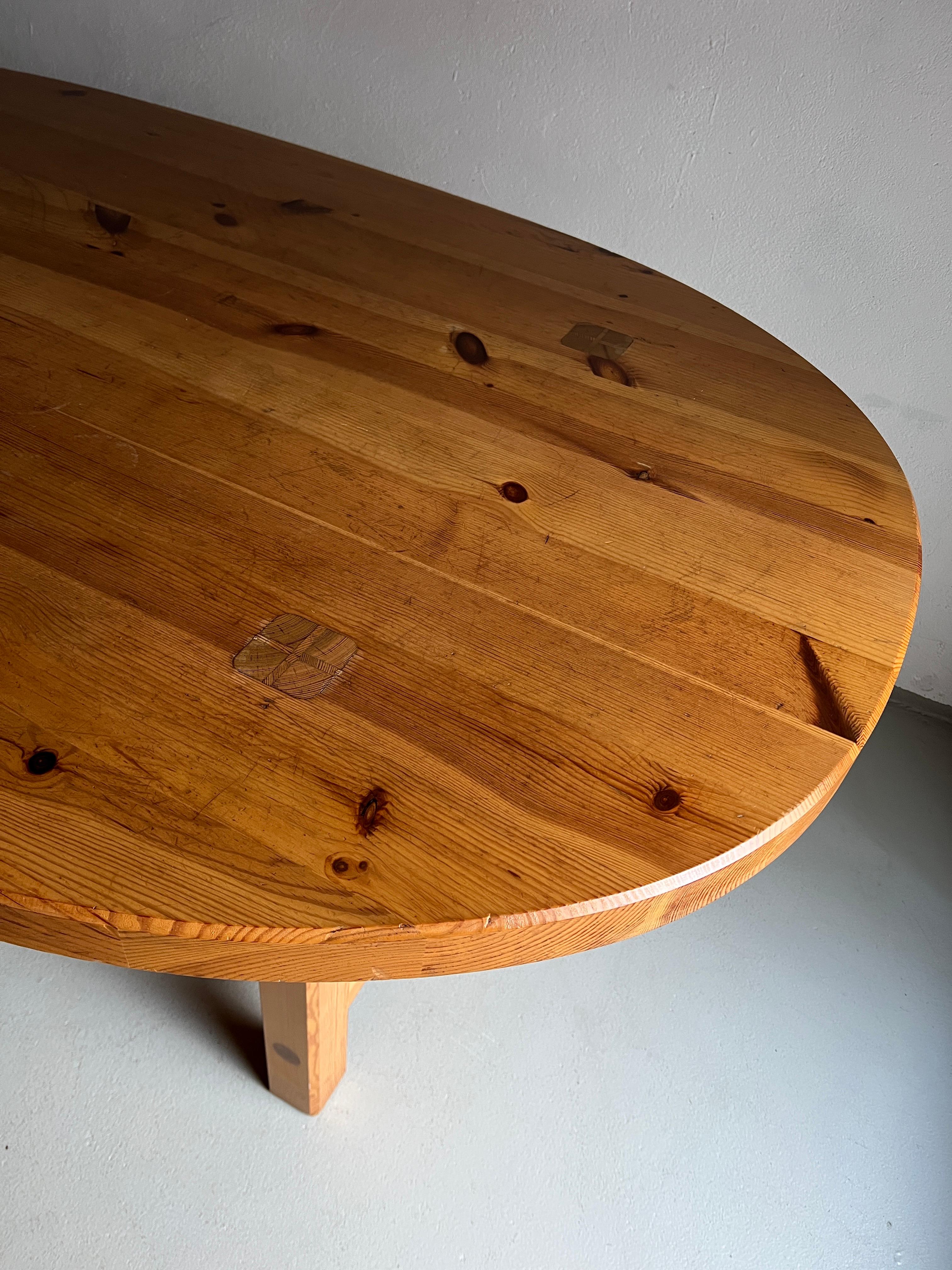 20th Century Roland Wilhelmsson Pine Oval Dining Table, 1970s For Sale