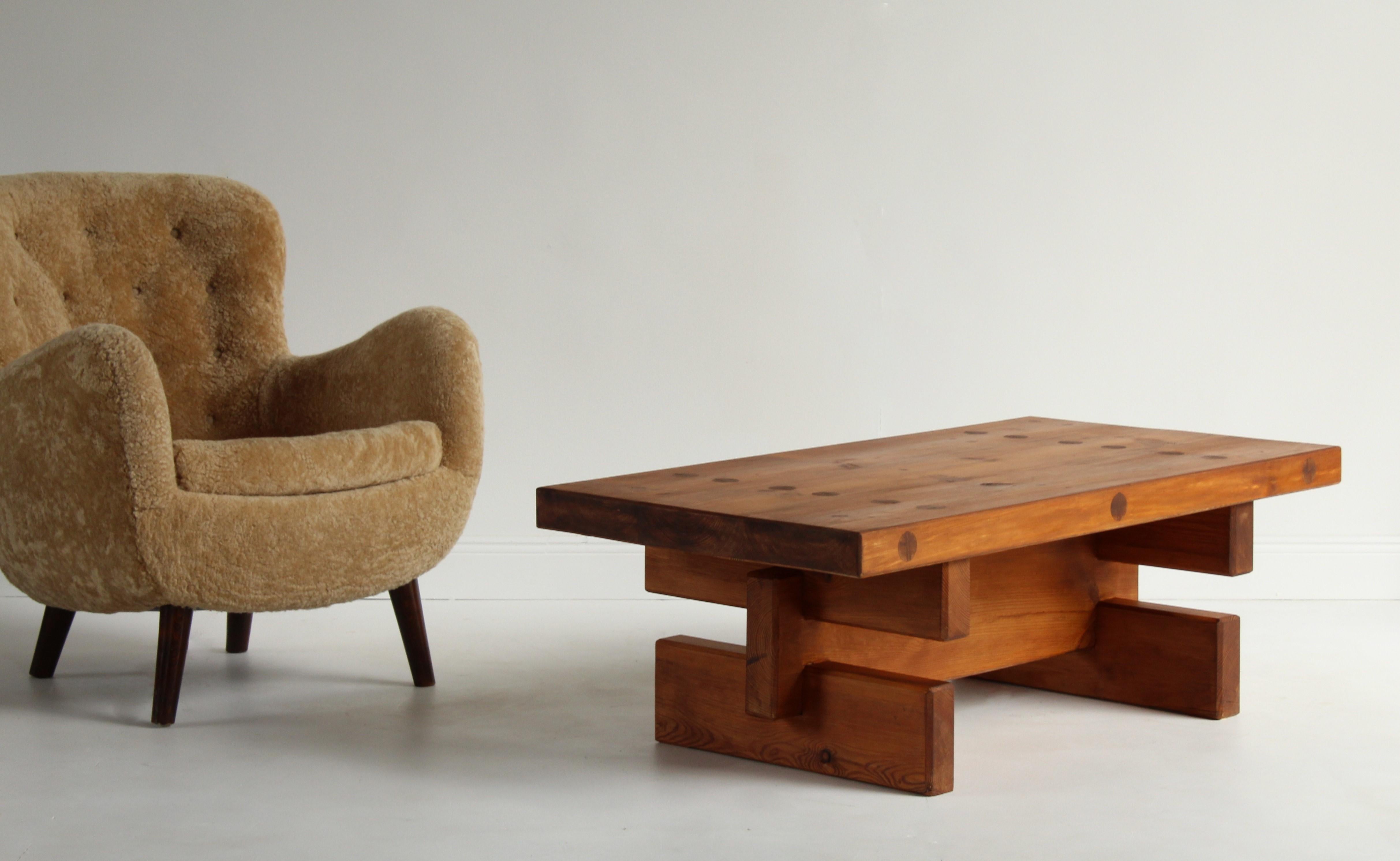 Scandinavian Modern Roland Wilhelmsson, Unique Signed Coffee Table, Pine, Studio of Artist 1968