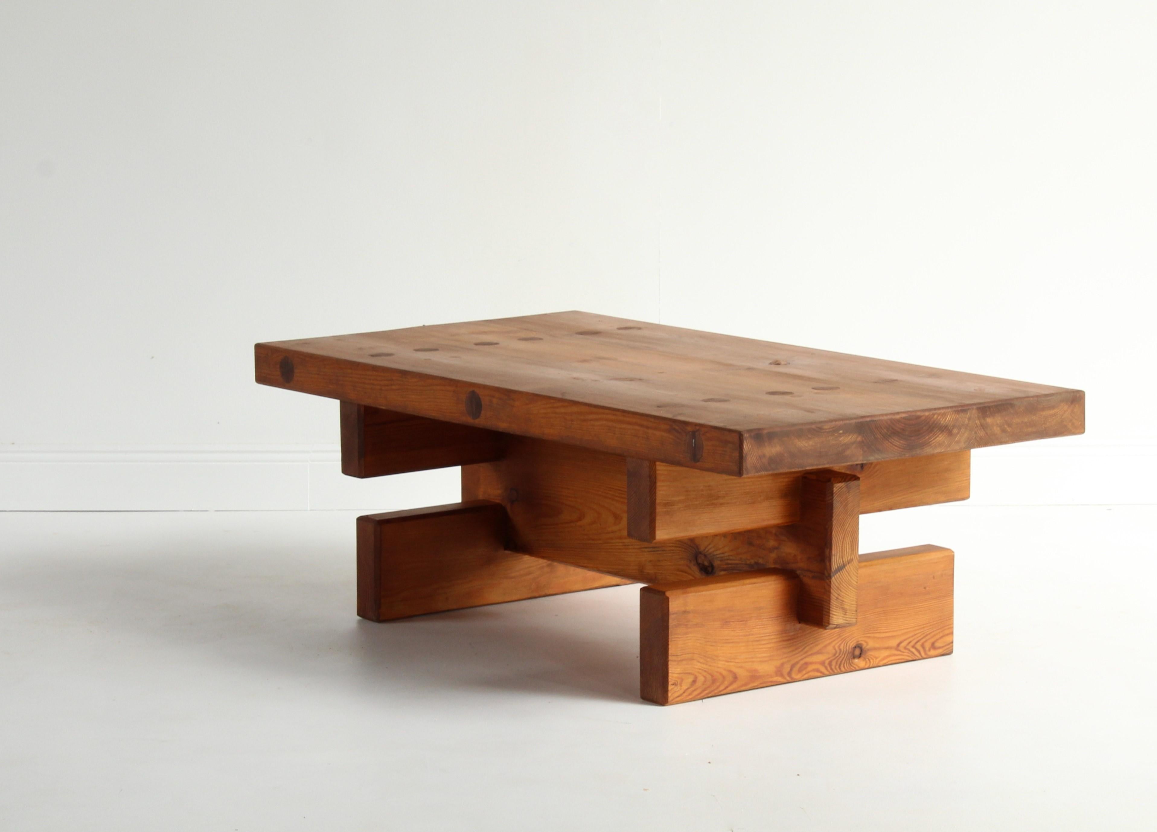 Swedish Roland Wilhelmsson, Unique Signed Coffee Table, Pine, Studio of Artist 1968