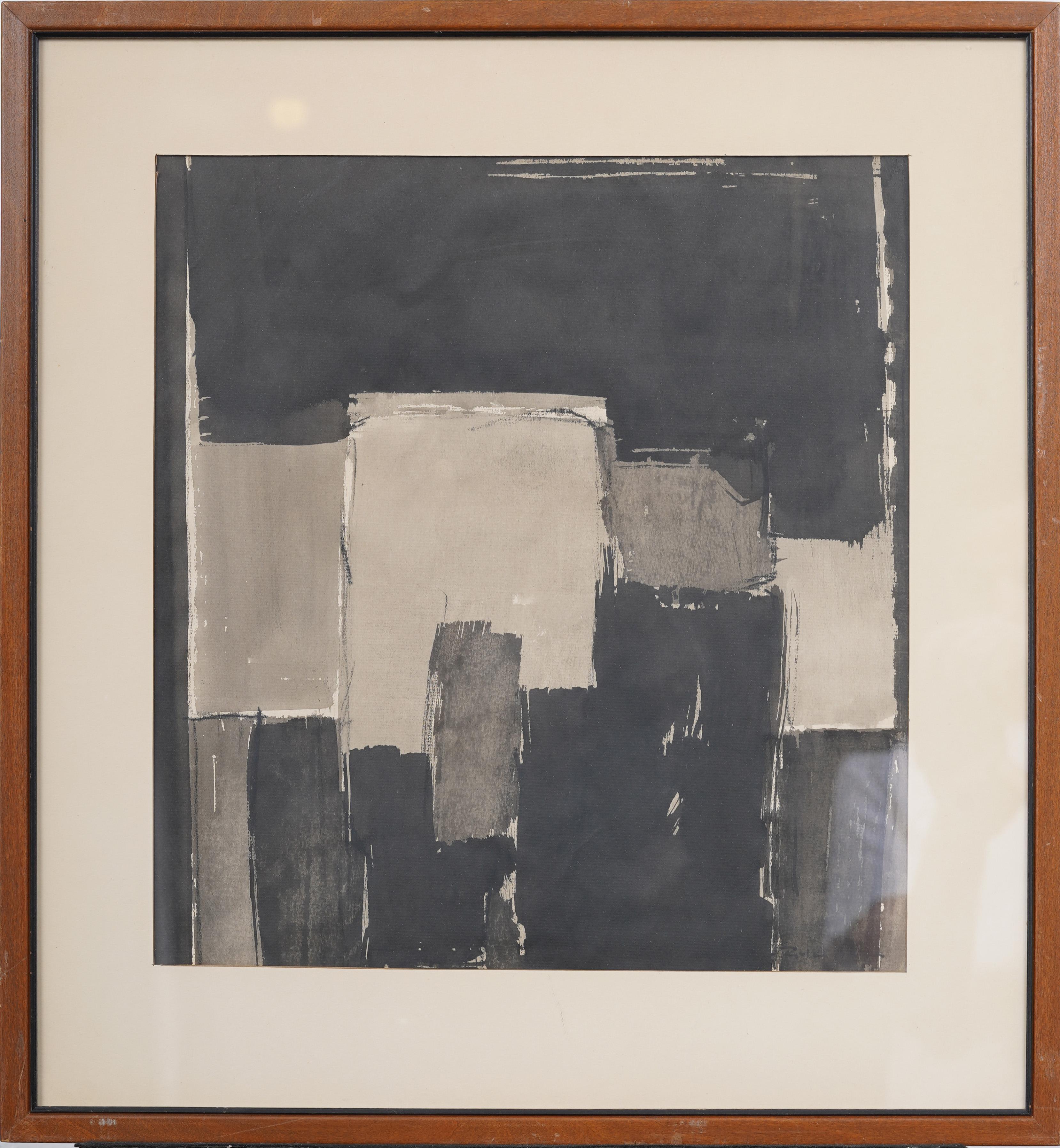 Antique American Modernist Abstract Cubist Signed Framed Painting - Brown Landscape Painting by Roland Wise (1923 - 2005)