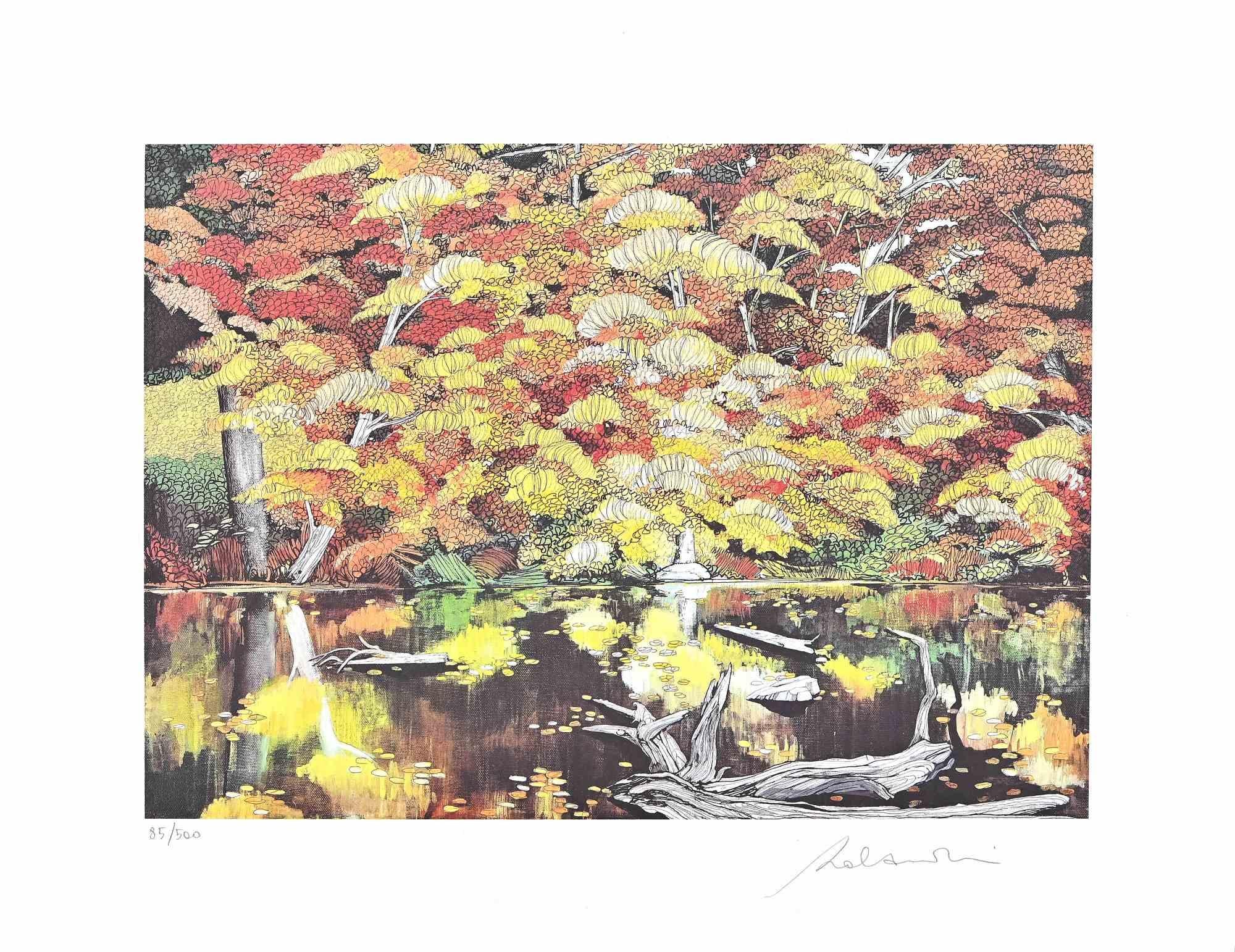 Rolandi (Maurizio Coccia) Landscape Print - Beside The Lake - Screen Print by Rolandi - 1980s