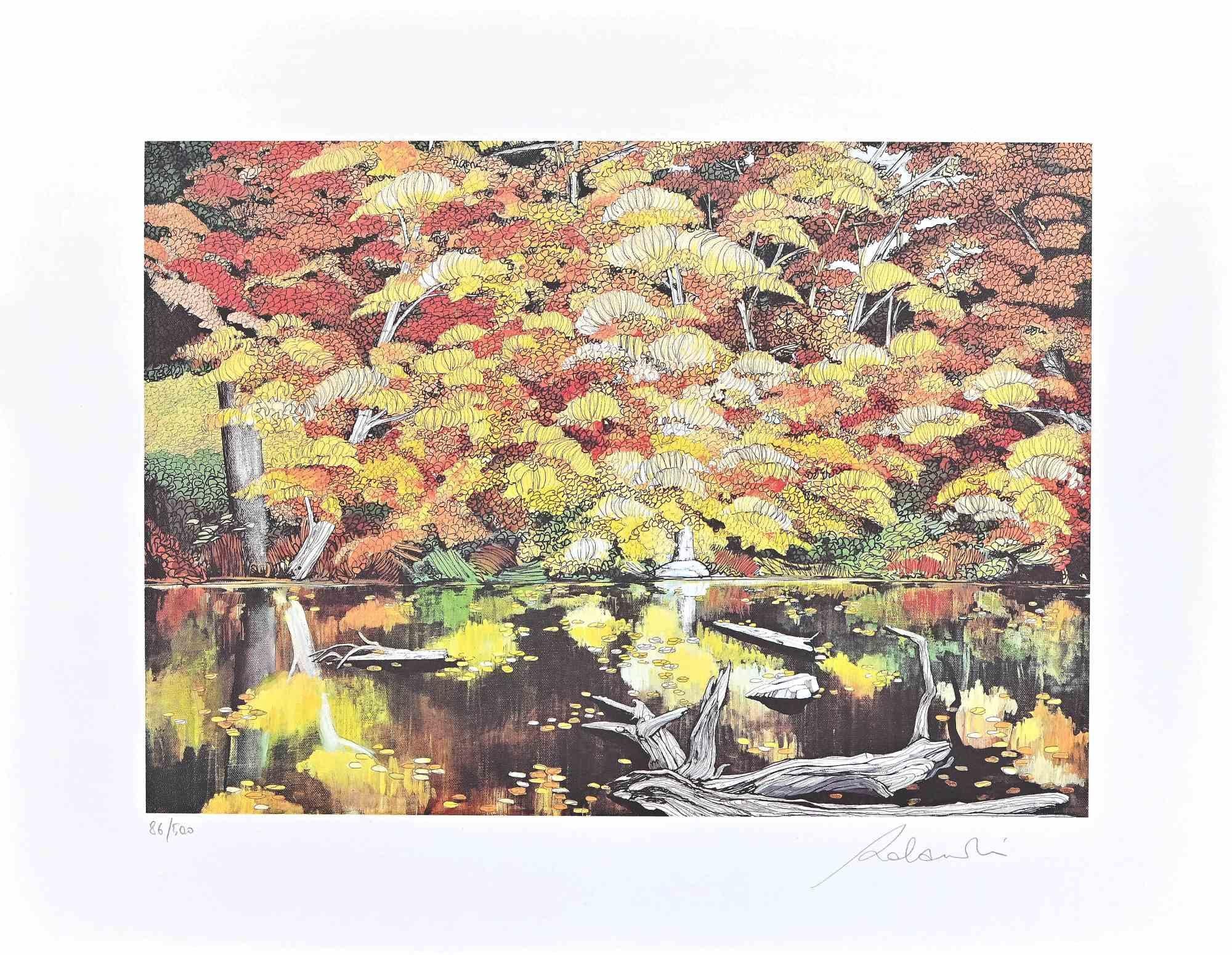 Rolandi (Maurizio Coccia) Landscape Print - Beside The Lake - Screen Print by Rolandi - 1980s