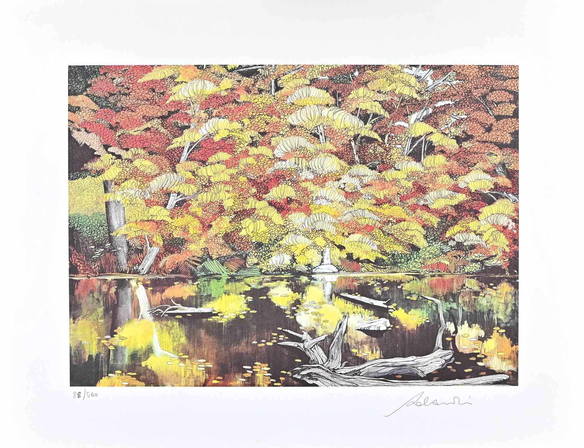 Rolandi (Maurizio Coccia) Figurative Print - Beside The Lake - Screen Print by Rolandi - 1980s