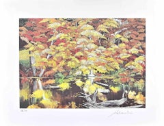 Retro Beside The Lake - Screen Print by Rolandi - 1980s