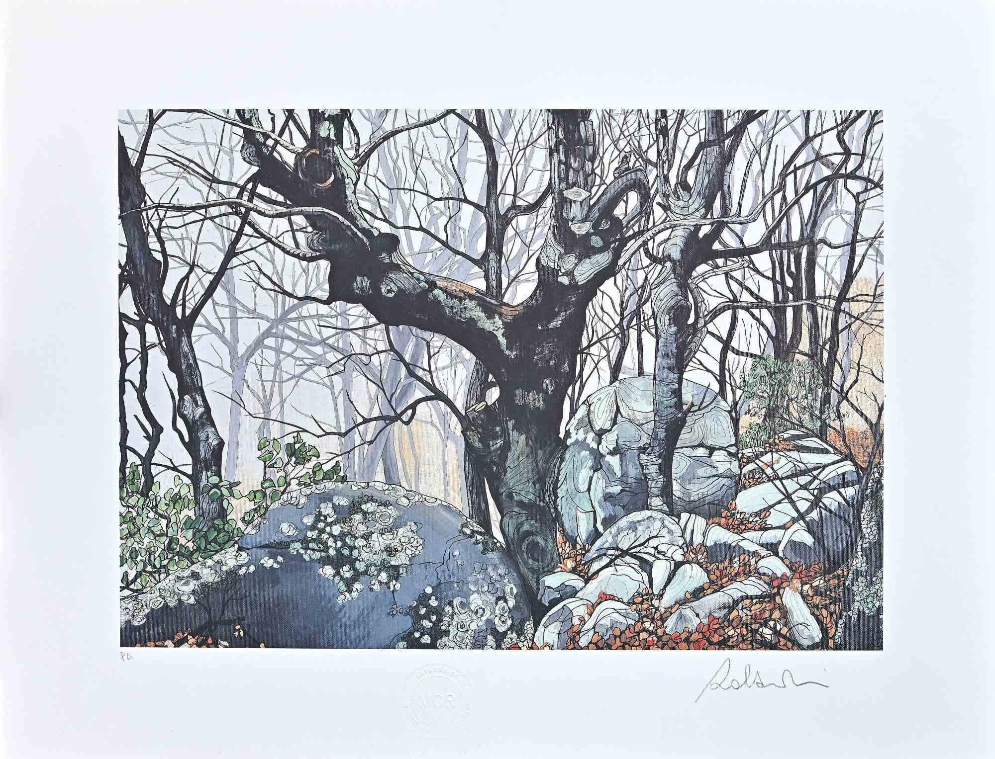 Rolandi (Maurizio Coccia) Landscape Print - In The Forest - Screen Print by Rolandi - 1970s