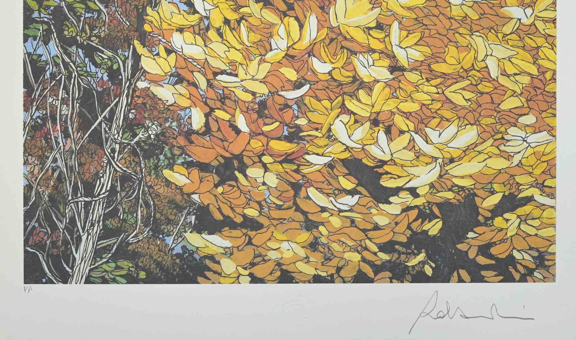Landscapes Of Autumn is a modern artwork realized by the painter Rolandi, in the 1980s.

Mixed colored screen print.

Hand signed on the lower right margin.Artist's proof (as reported on the lower left margin) Dry stamp on the lower