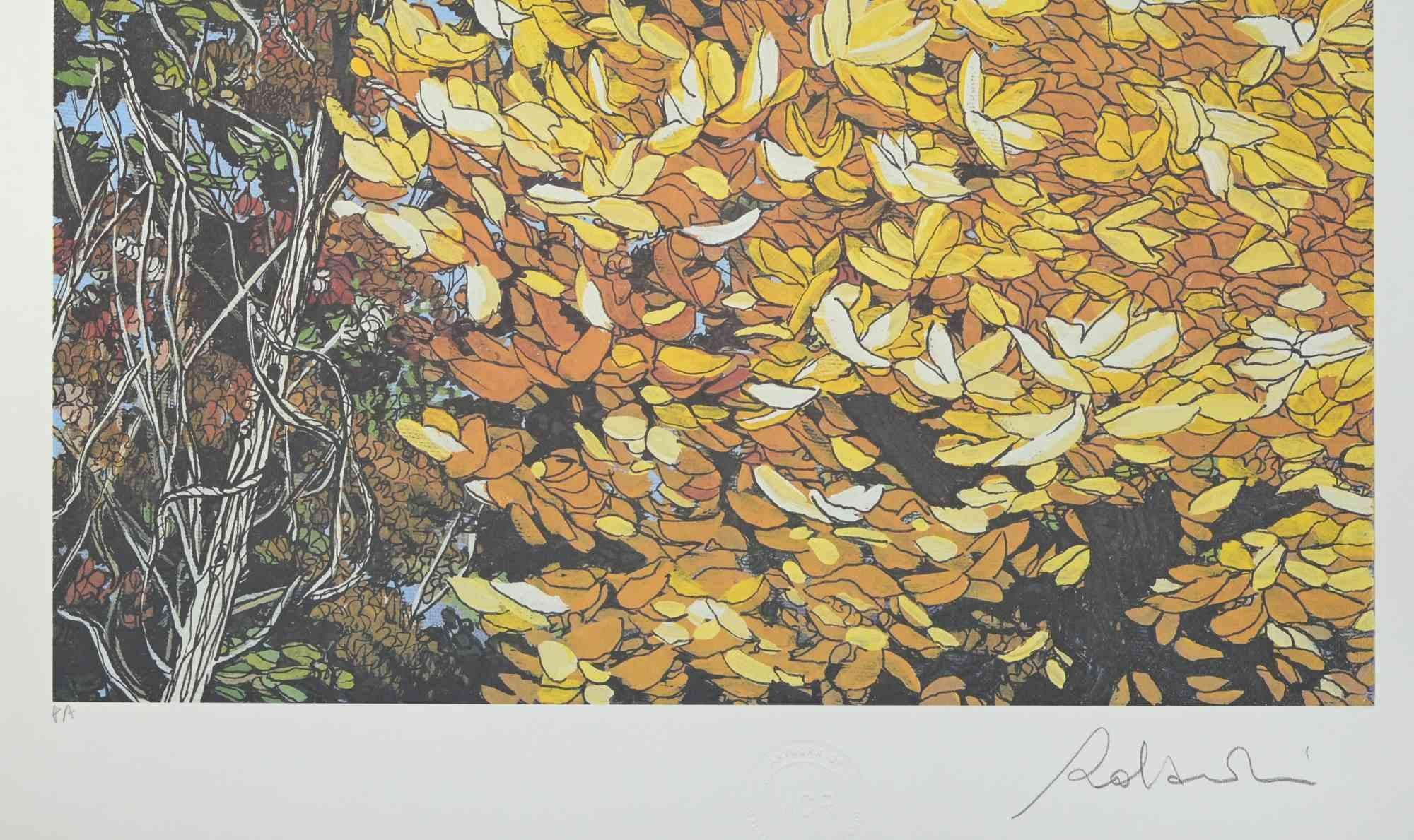 Landscapes of Autumn - Screen Print by Rolandi - 1980s - Beige Landscape Print by Rolandi (Maurizio Coccia)