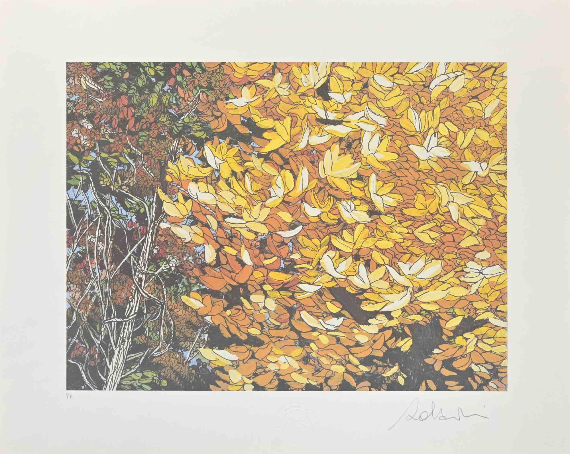 Rolandi (Maurizio Coccia) Figurative Print - Landscapes Of Autumn - Screen Print by Rolandi - 1980s
