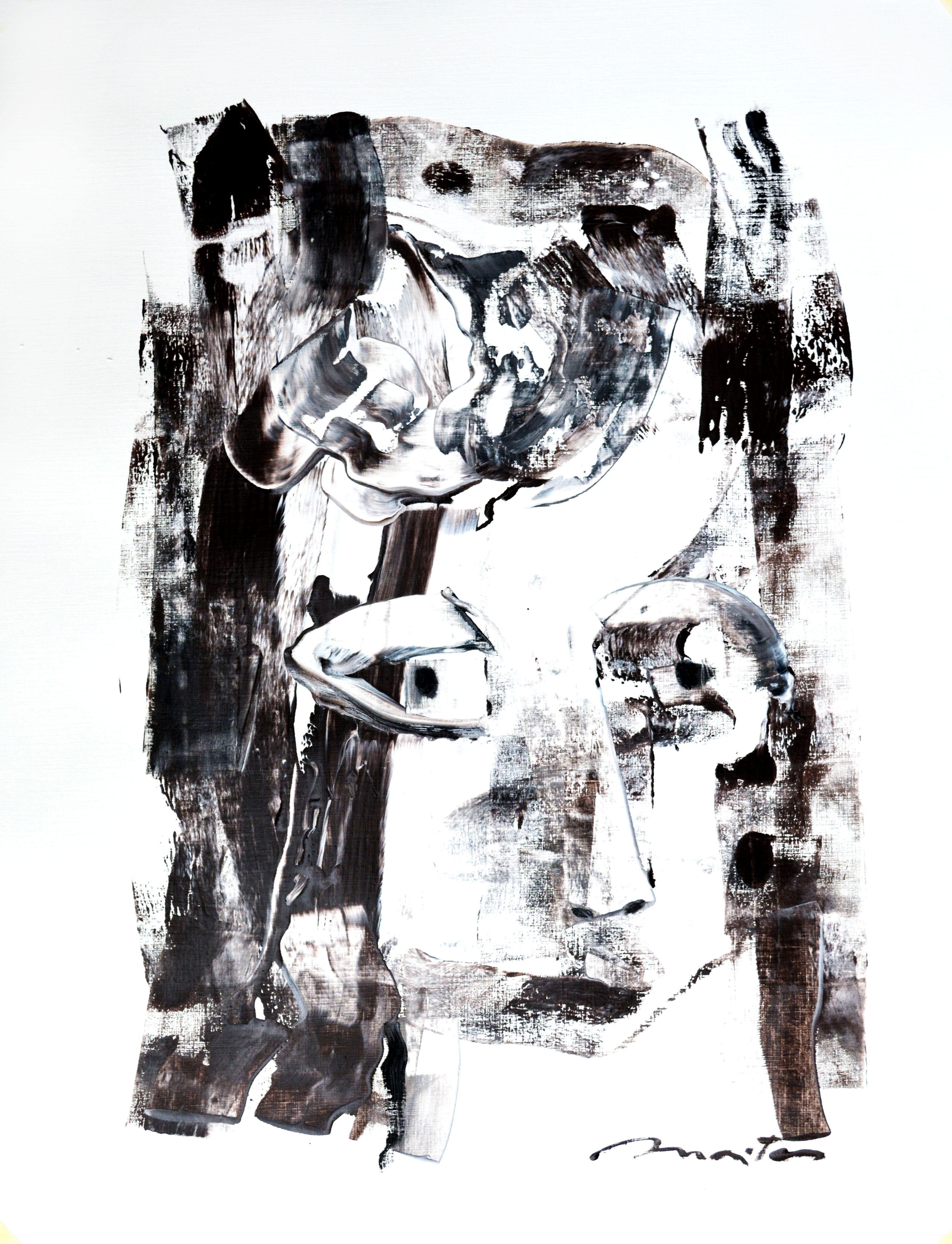 Pretend Indifference, Gemälde, Öl auf Papier – Painting von Rolando Duartes