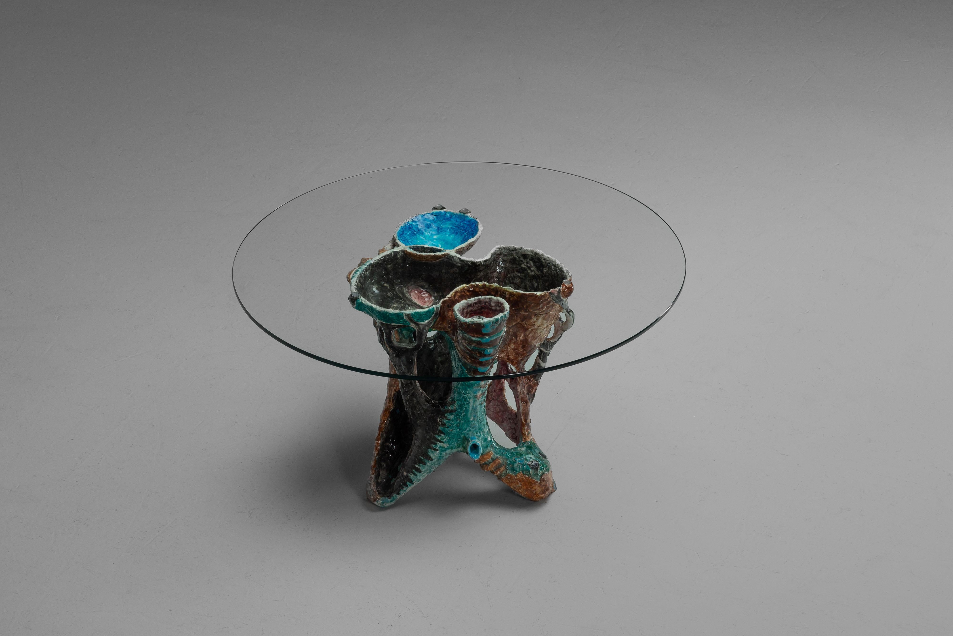 Ceramic Rolando Hettner coffee table made in Italy 1950 For Sale