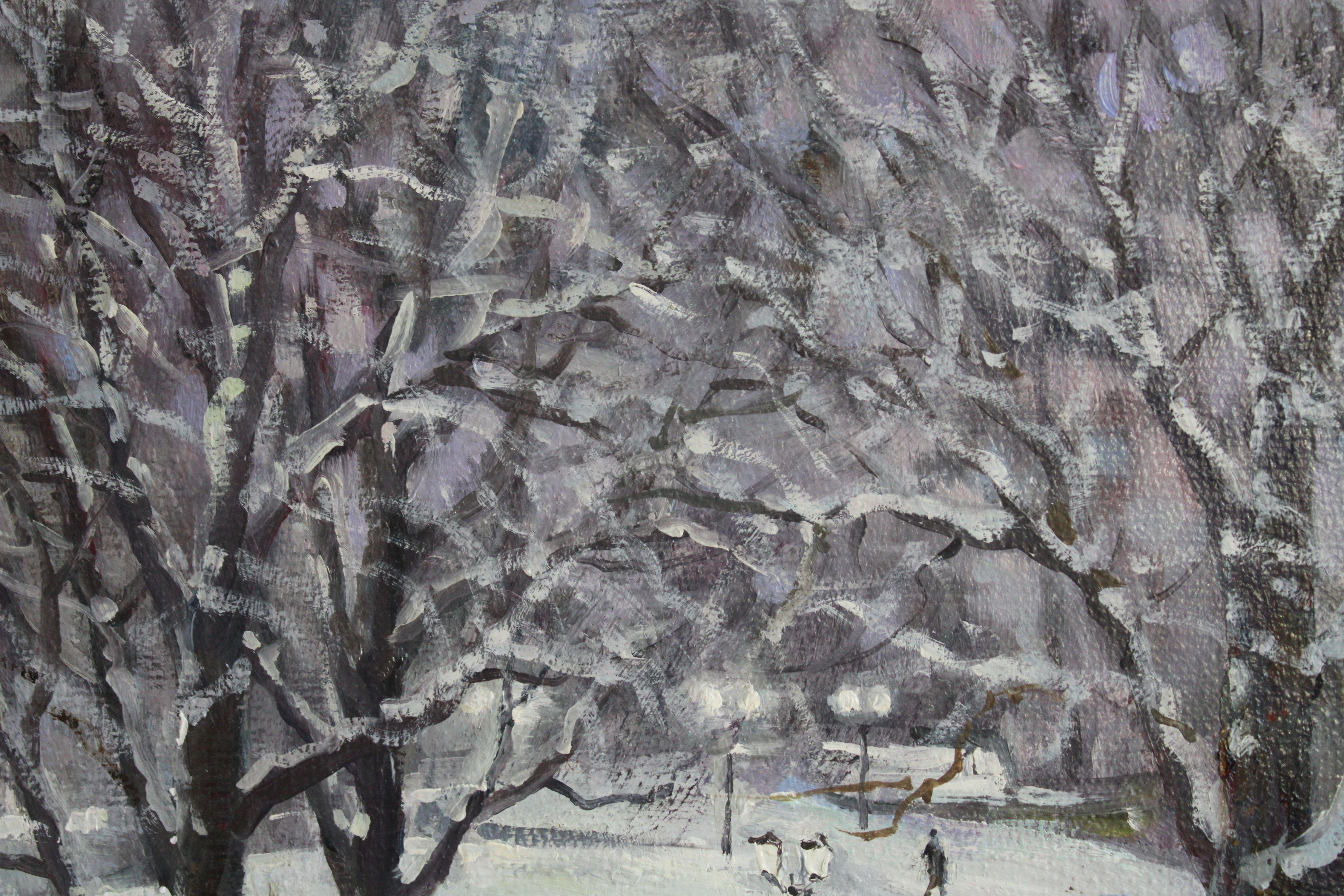 City park at winter. 2023., canvas, oil, 60x74.5 cm For Sale 1