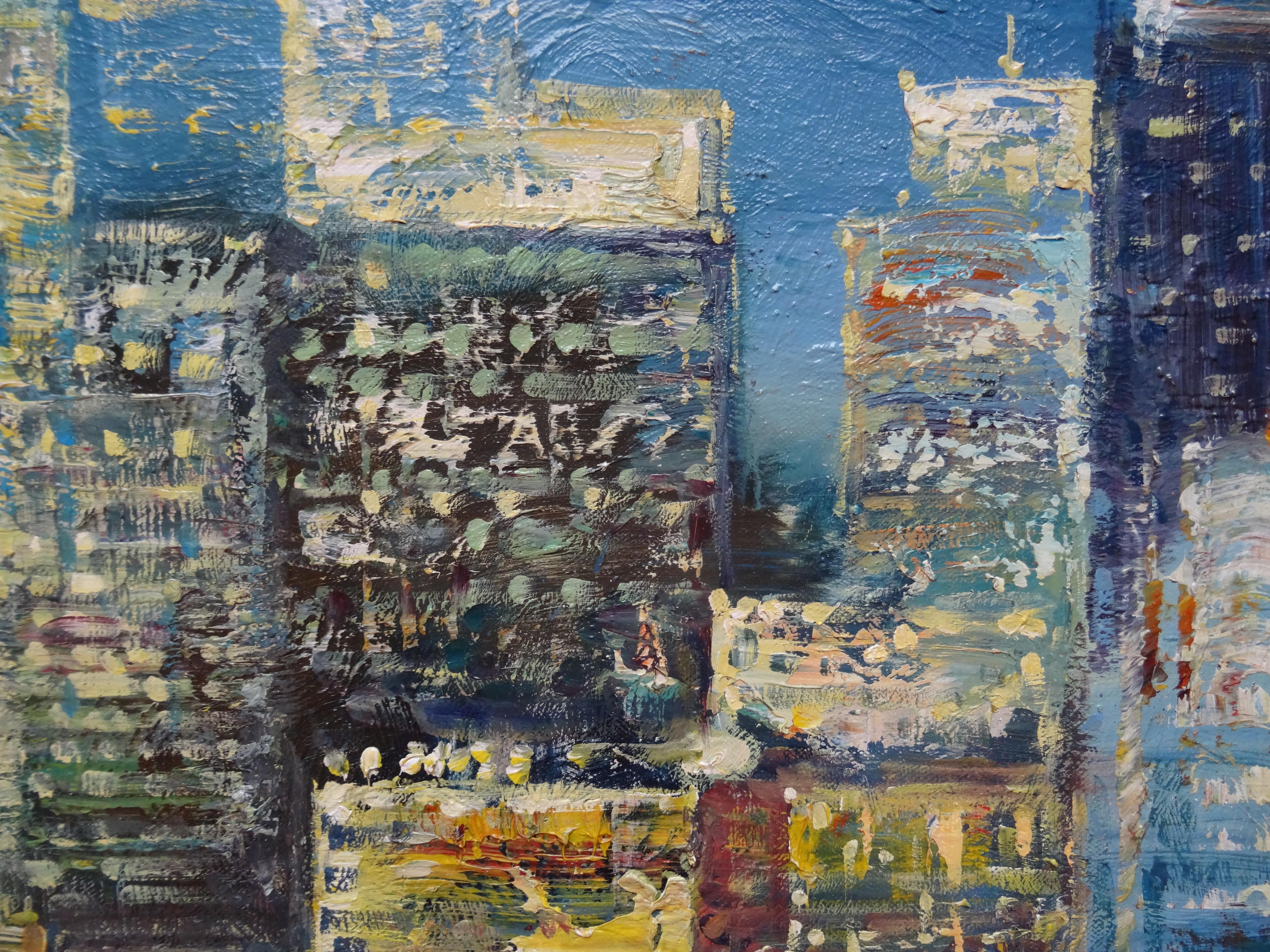 Nueva York. Lienzo, óleo, 70x97 cm - Landscape Painting Gris de Rolands Krisjans