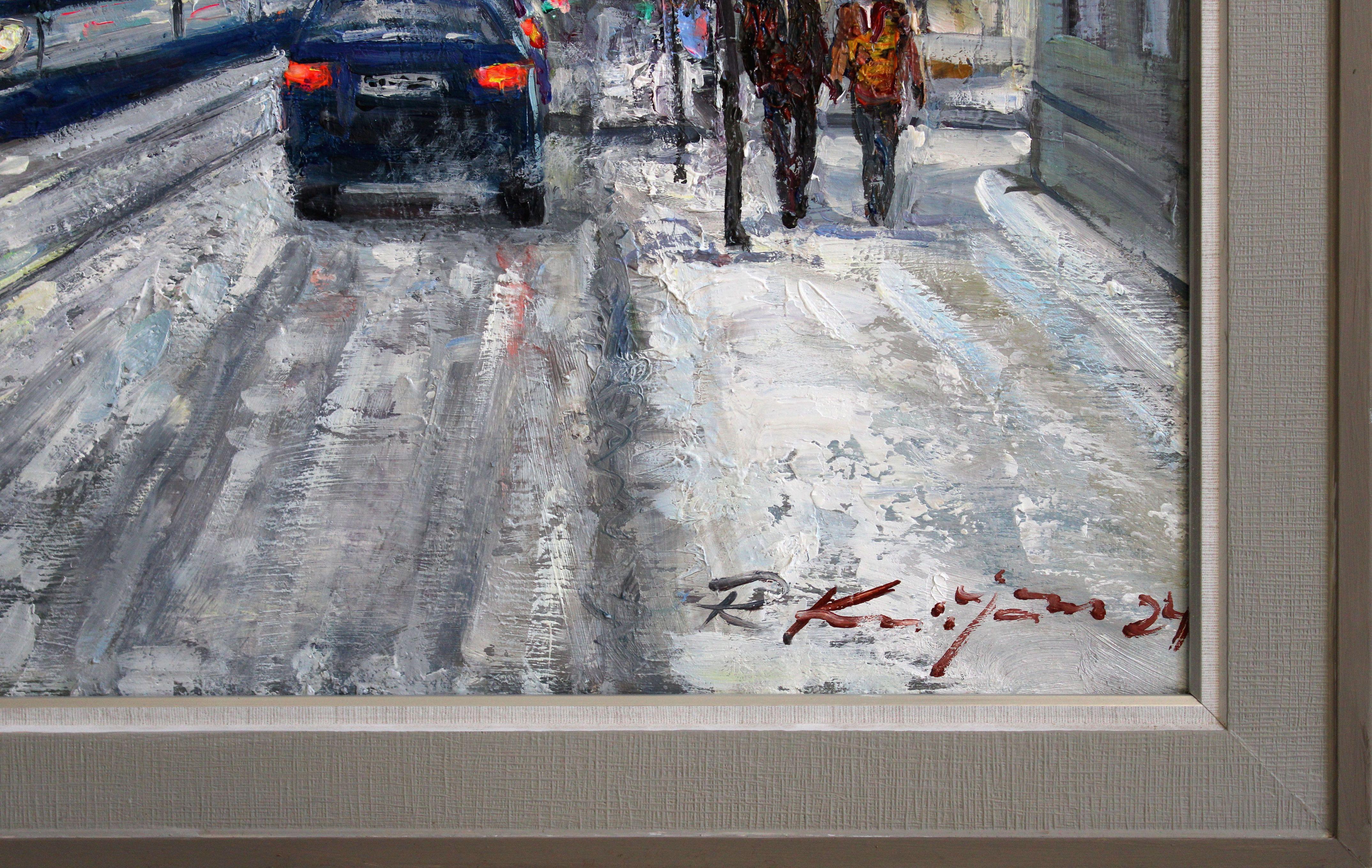 Winter in the city. Oil on canvas, 73.5x85 cm - Realist Painting by Rolands Krisjans