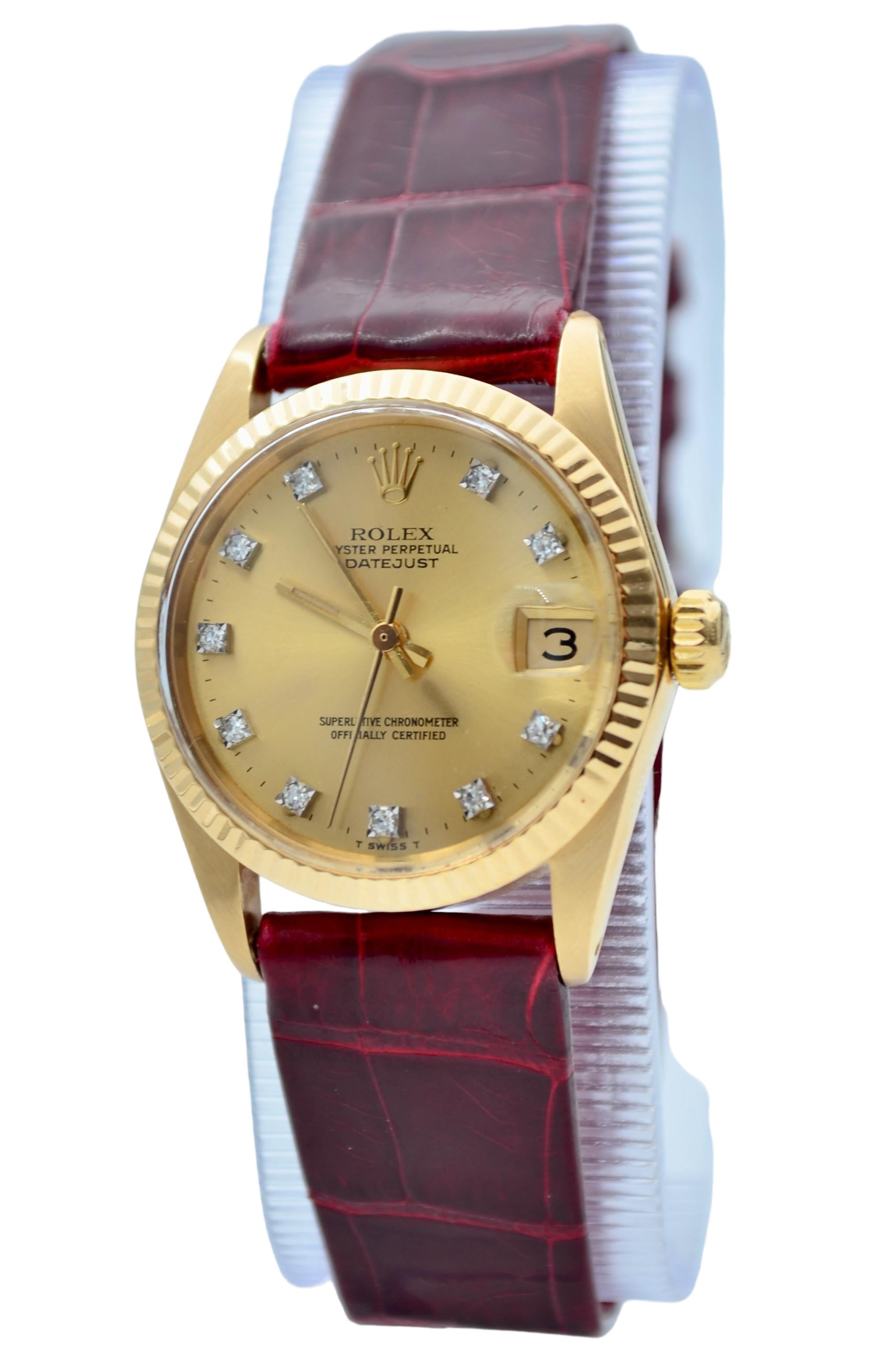 Brilliant Cut Roles Datejust 31mm Vintage 18K Yellow Gold Champagne Diamond Dial Ref: 6827