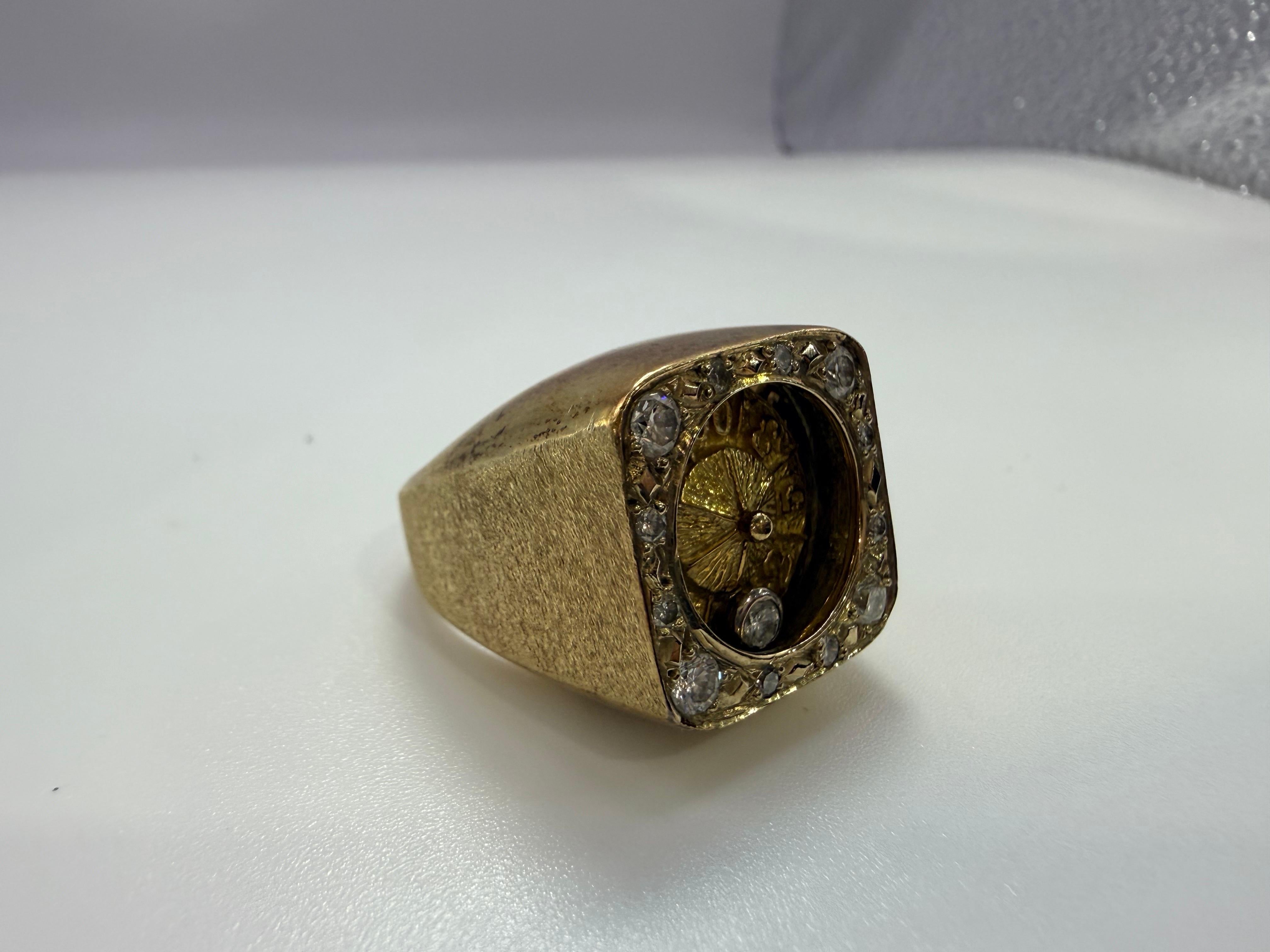 Taille brillant Bague Rolette diamant avec boule mobile TRÈS RARE Or jaune 14KT 28.11 grammes en vente