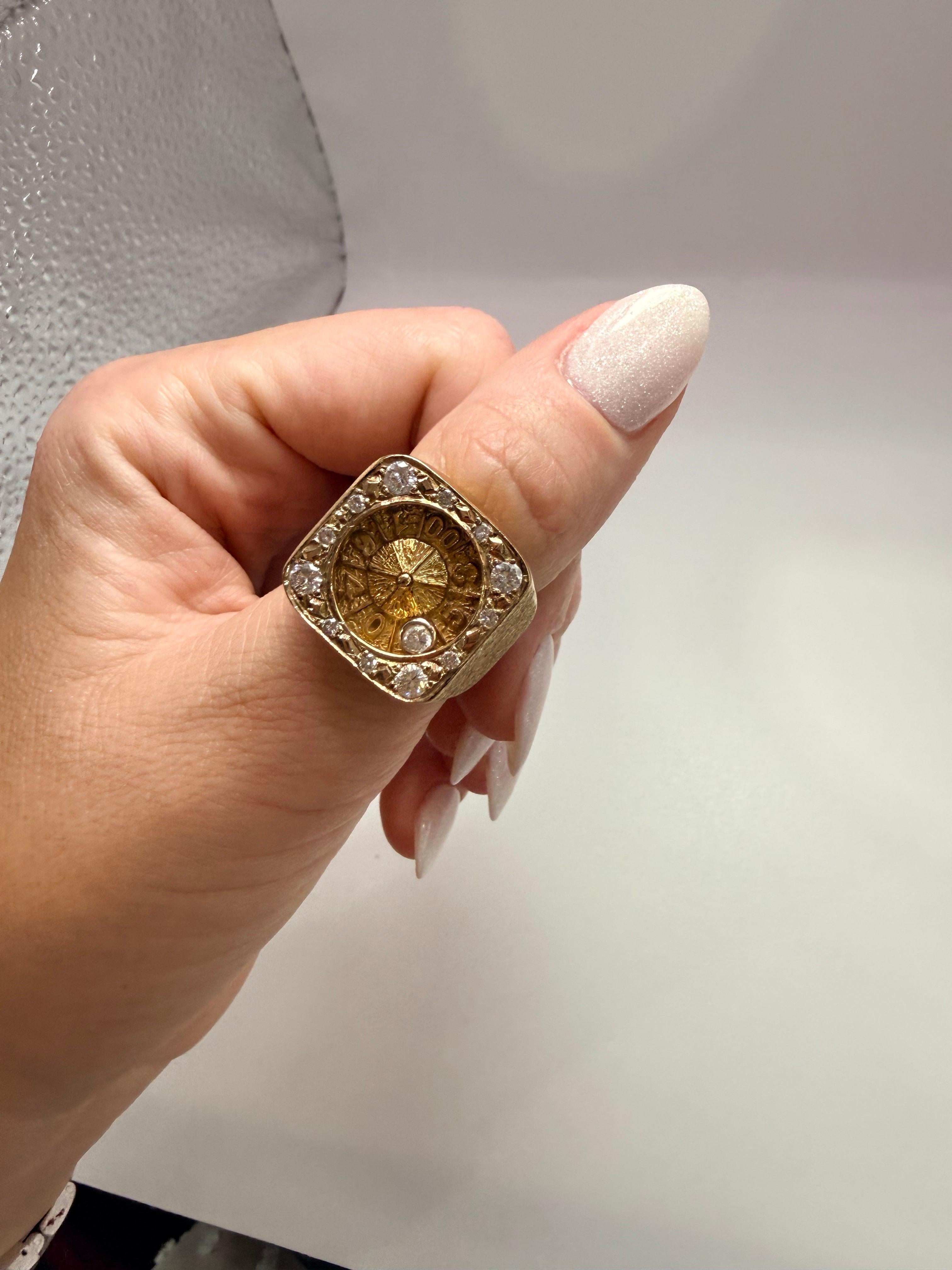 Bague Rolette diamant avec boule mobile TRÈS RARE Or jaune 14KT 28.11 grammes Excellent état - En vente à Boca Raton, FL